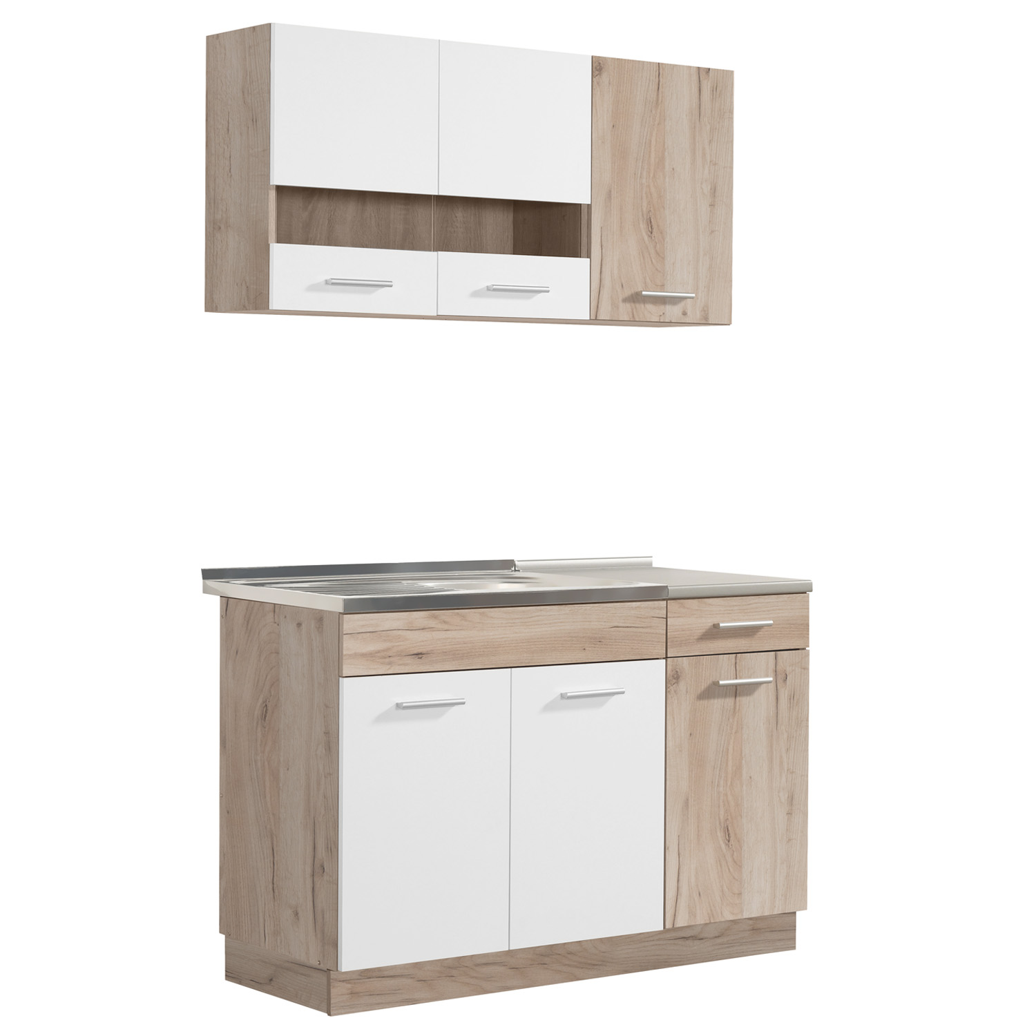 Moderne Küche Weiß Küchenzeile ohne Geräte Einbauküche Singleküche Küchenschränke 120 cm Eiche Grau