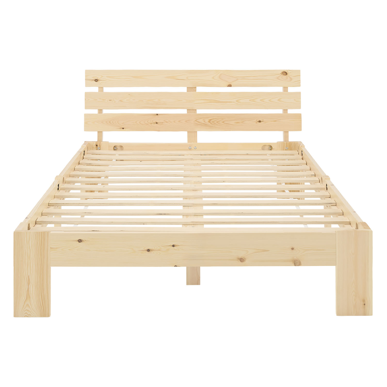 Wood Bed 120x200 cm Natural | Double Bed | with Slatted Frame | Solid | Kids Youth Guest Bedroom