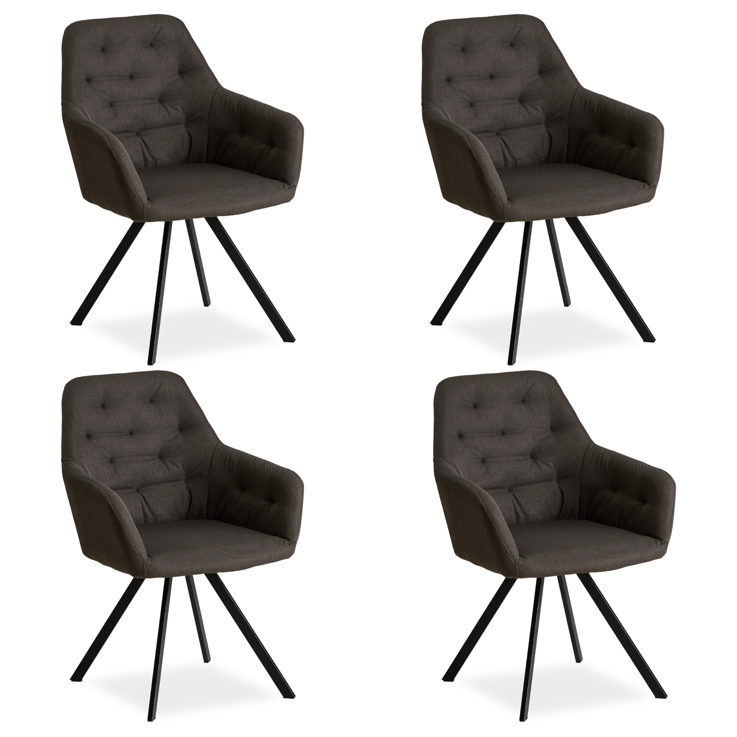 Upholstered Chair Linen Anthracite | Set of 4 | with Armrests | Kitchen Dining Room Office