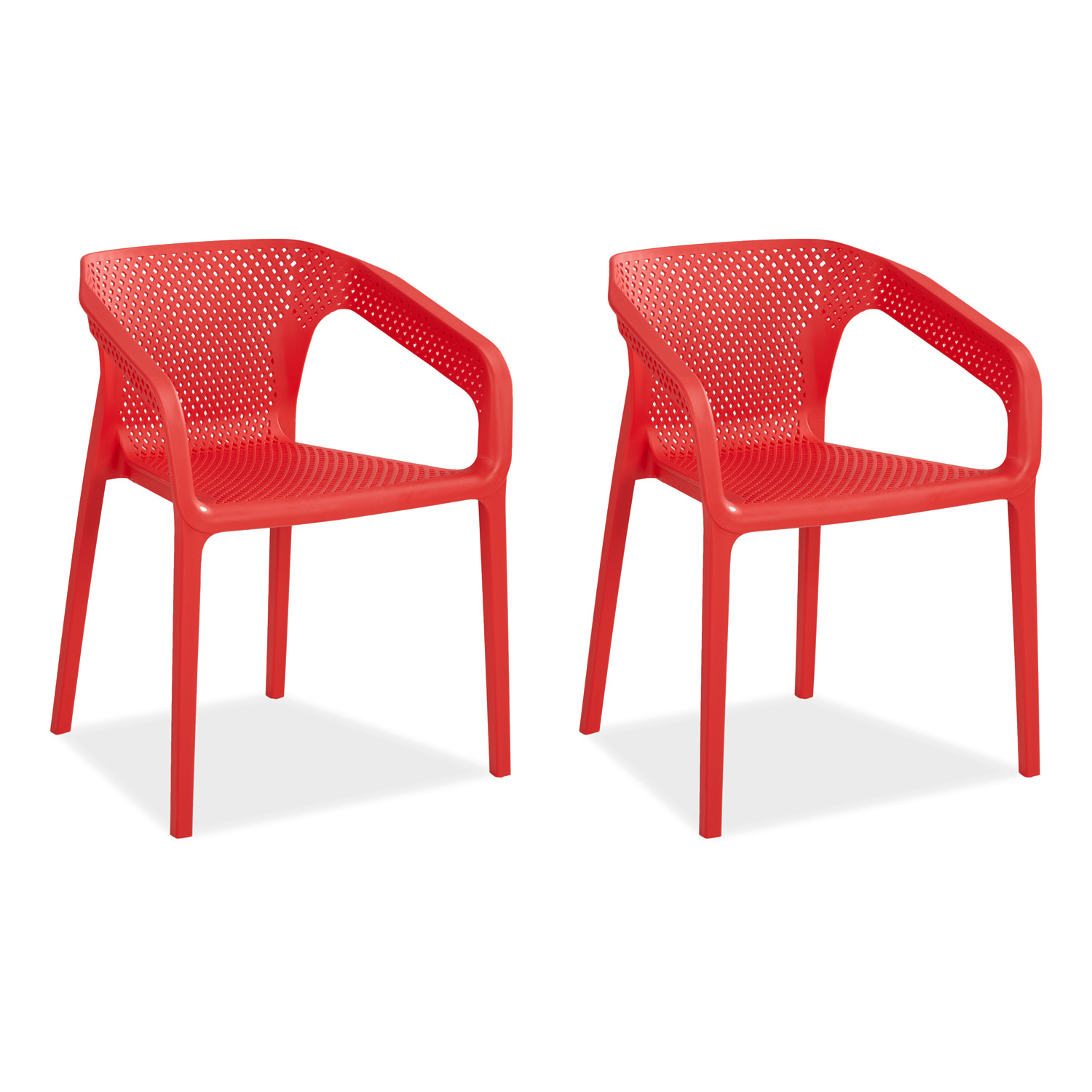 Gartenstuhl mit Armlehnen 2er Set Gartensessel Rot Stühle Kunststoff Stapelstühle Balkonstuhl Outdoor-Stuhl