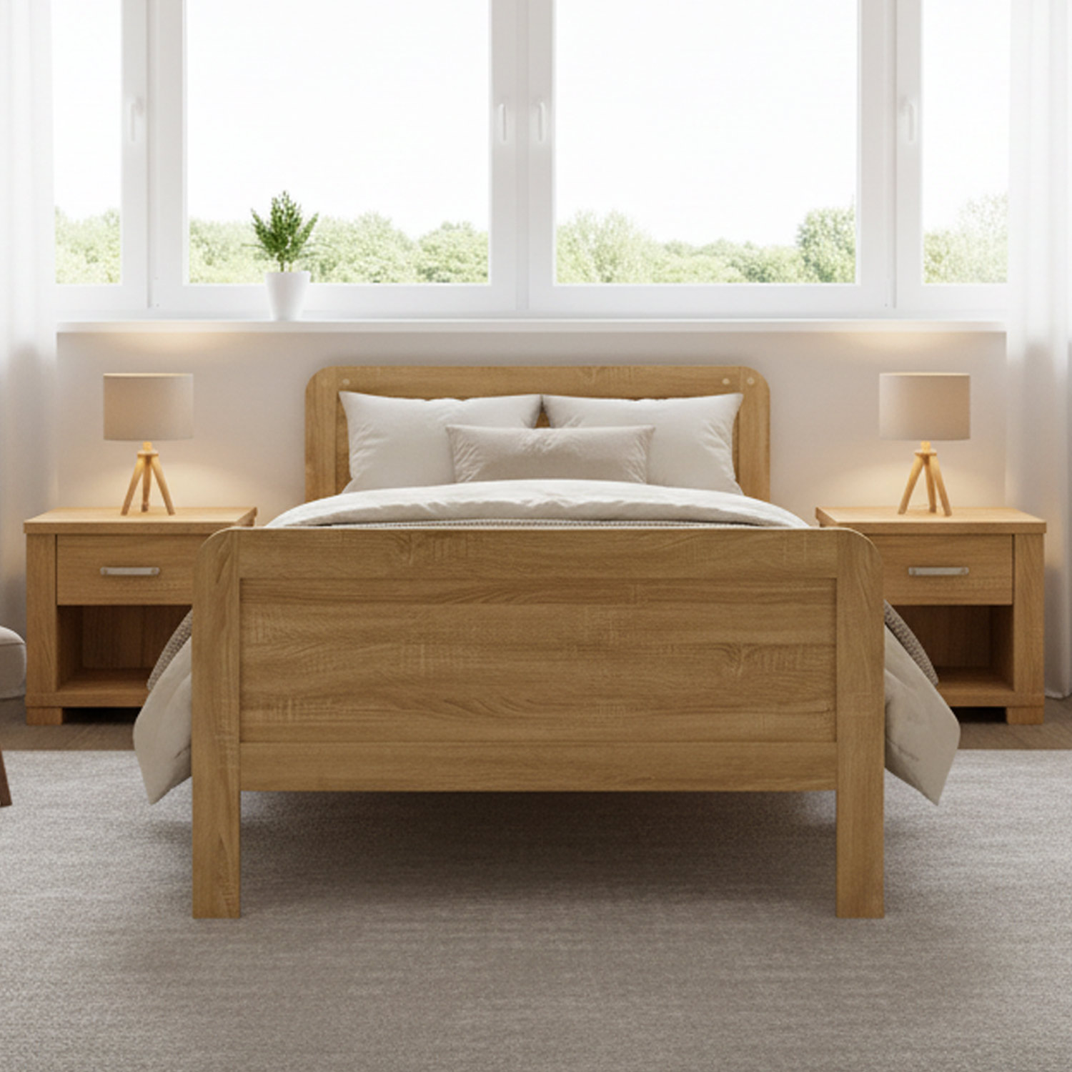 Comfort Bed 120x200 cm Natural | Senior Bed Height Adjustable | Single Bed | Wood | without Slatted Frame