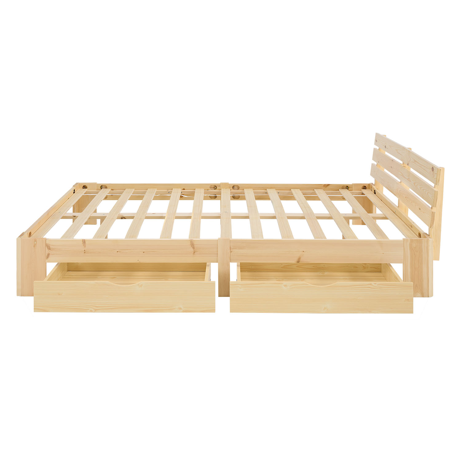 Wood Bed 120x200 cm Natural | Double Bed | with 2 Drawers | Solid | Kids Youth Guest Bedroom