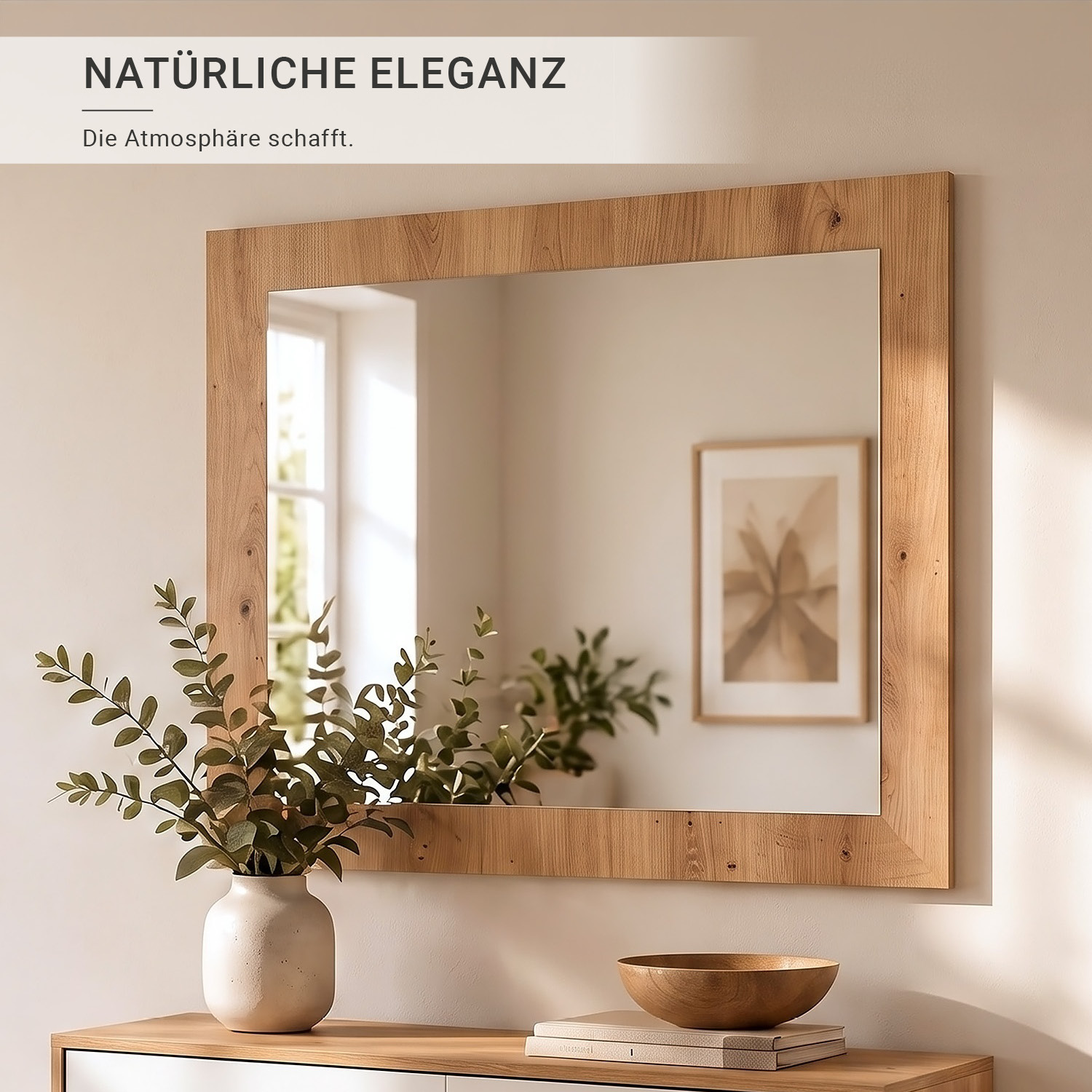 Large Rectangular Wall Mirror 80x70 cm Oak Effect Wooden Frame Artisan Oak Hallway Bedroom Living Room Mirror