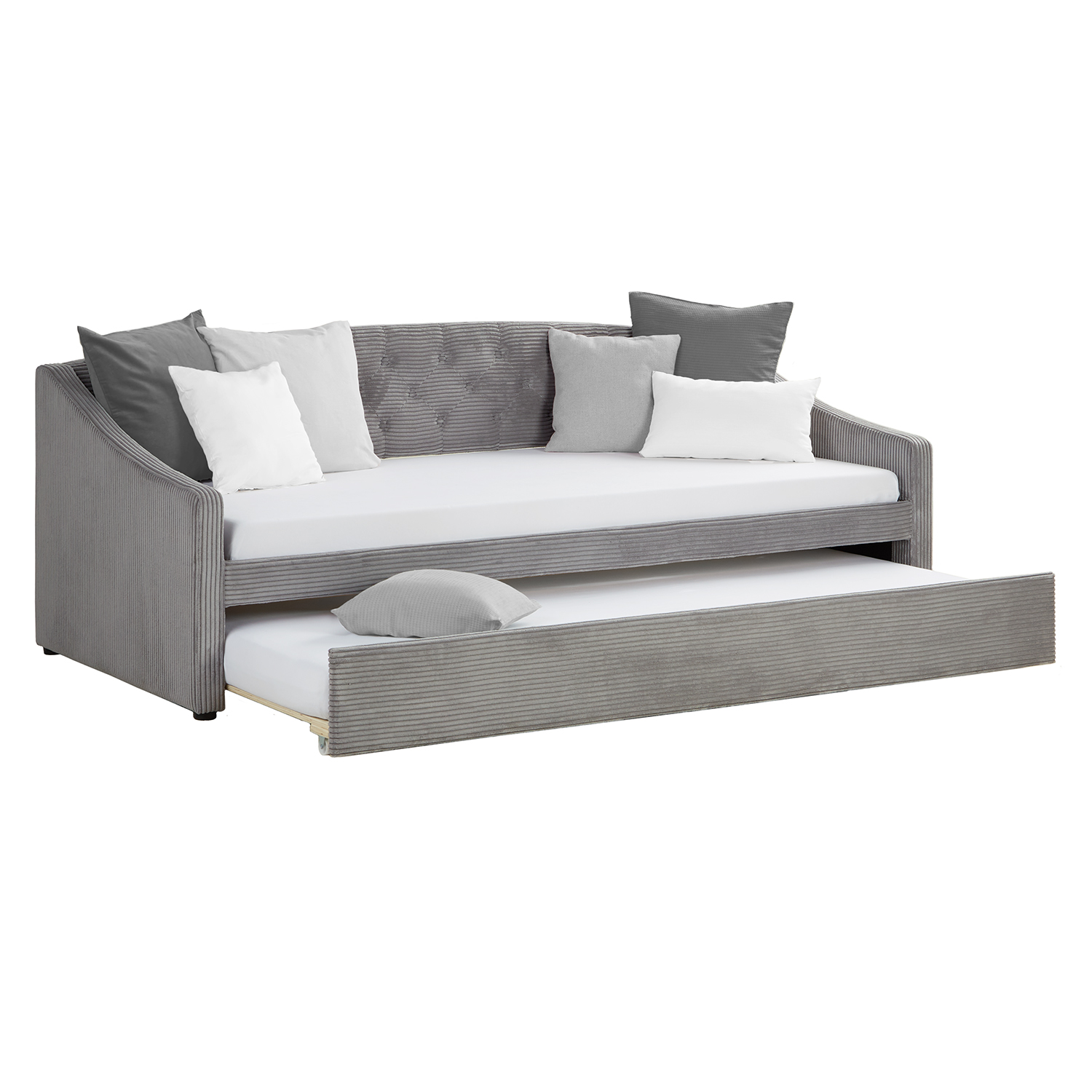 Sofa Bed 90x200 Day Bed Grey Cord Couch Small Sofa Single Bed Upholstered Bed Guest Bed Extendible