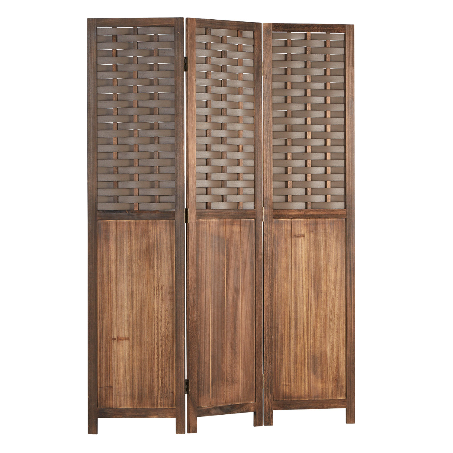 Paravent Room Divider 3 Parts Wood Partition Rattan Optics Privacy Screen Brown White Black Nature