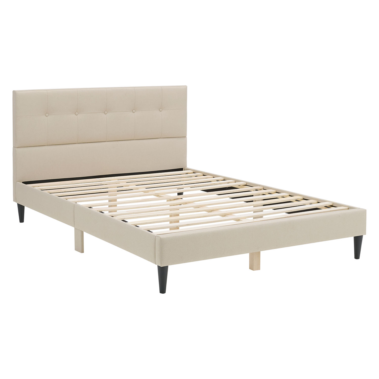 Upholstered bed 140x200 cm beige | with slatted frame | double fabric bed frame