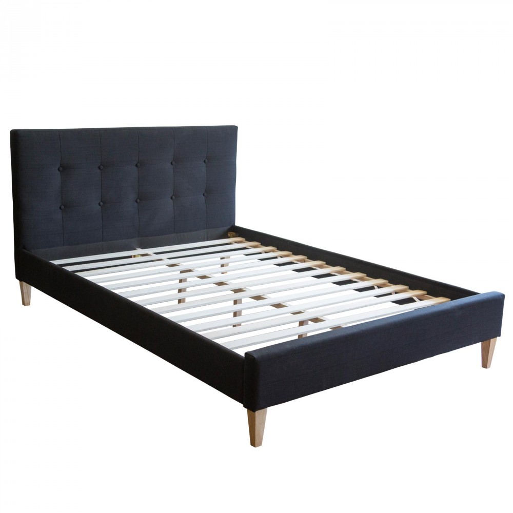 Upholstered bed 140x200 cm black | with slatted frame | double fabric bed frame