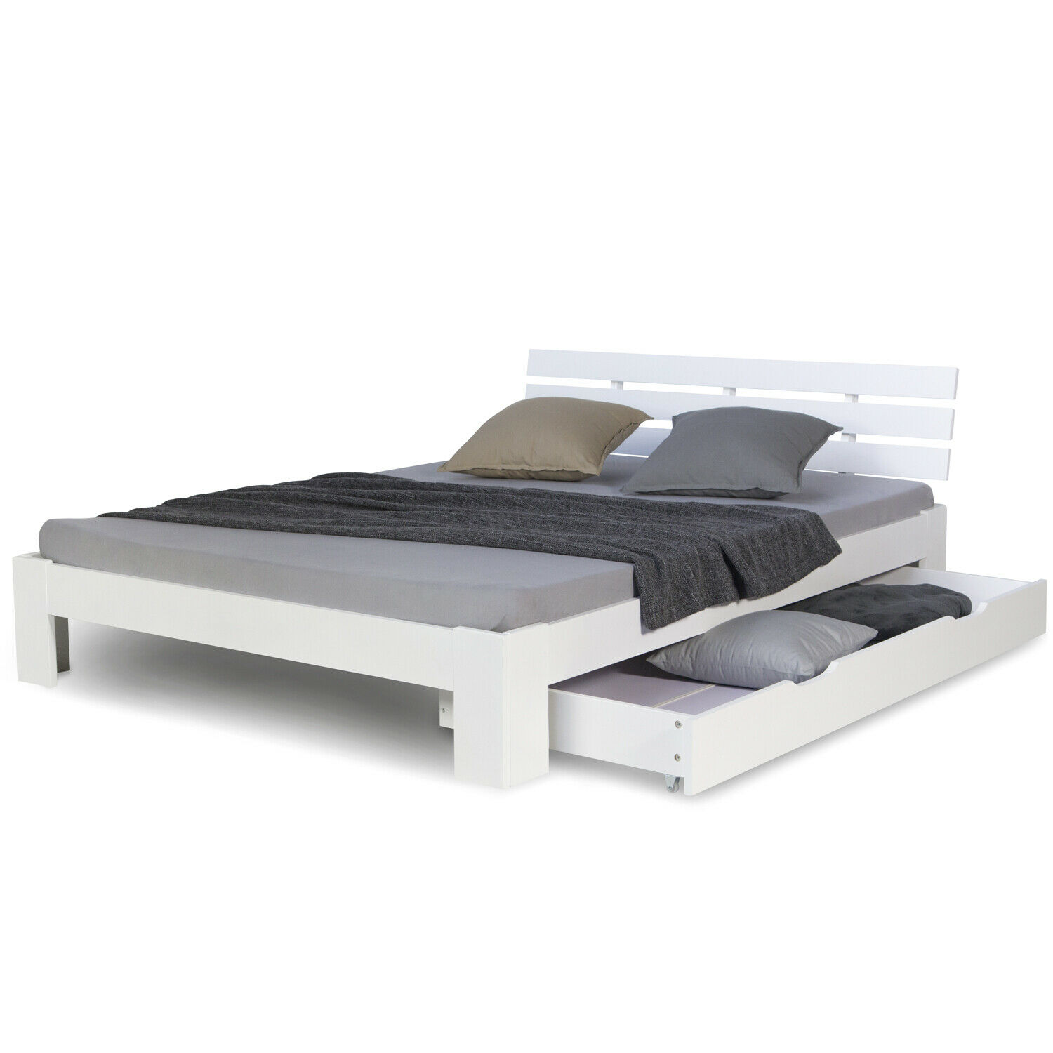 Wooden Bed Drawer Pull-Out Bed Box Storage with Castors White