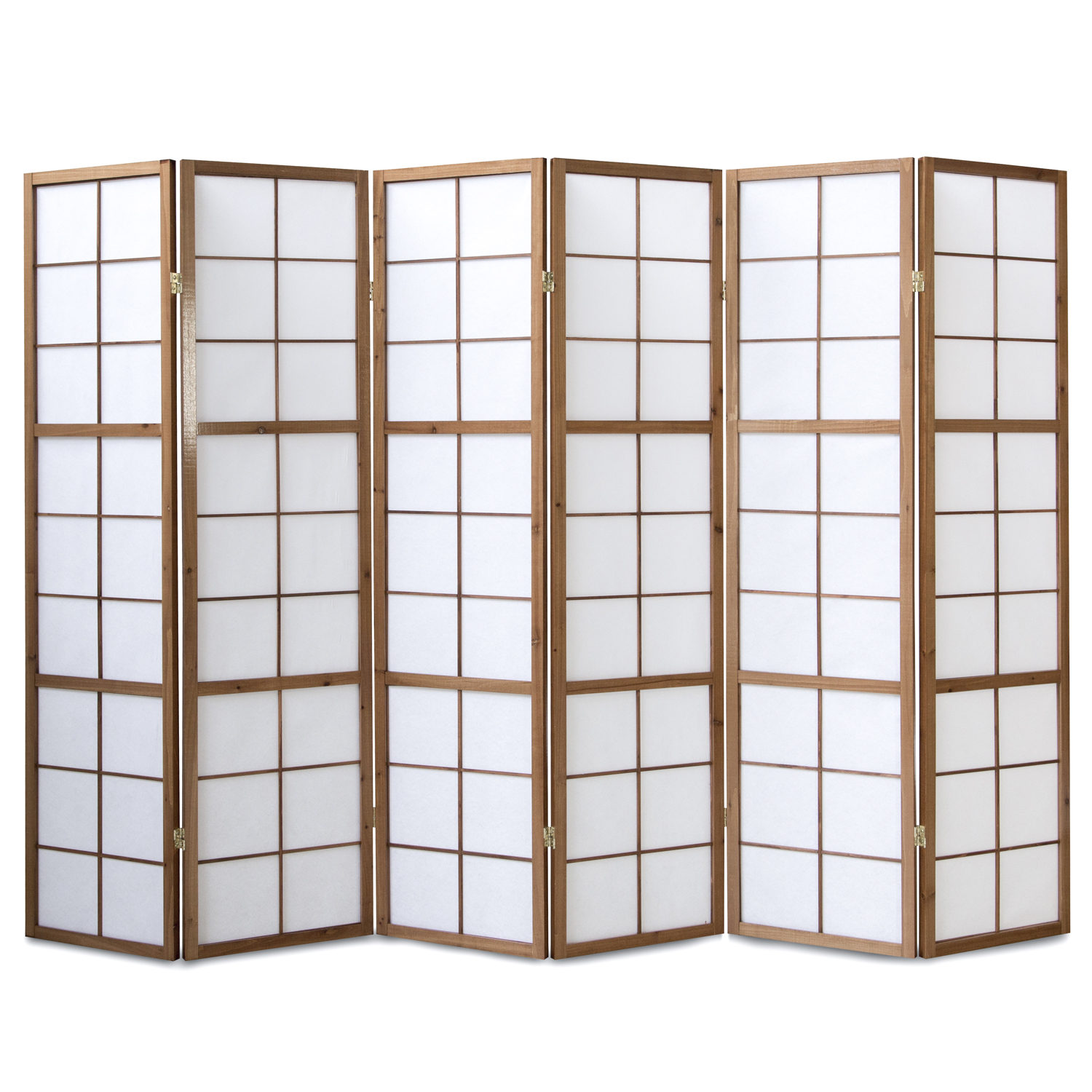 6-panel Shoji room divider with dark wooden frame ? traditional Japanese screen with translucent rice paper, perfect for flexible privacy, elegant space separation, or Asian-style interior design.