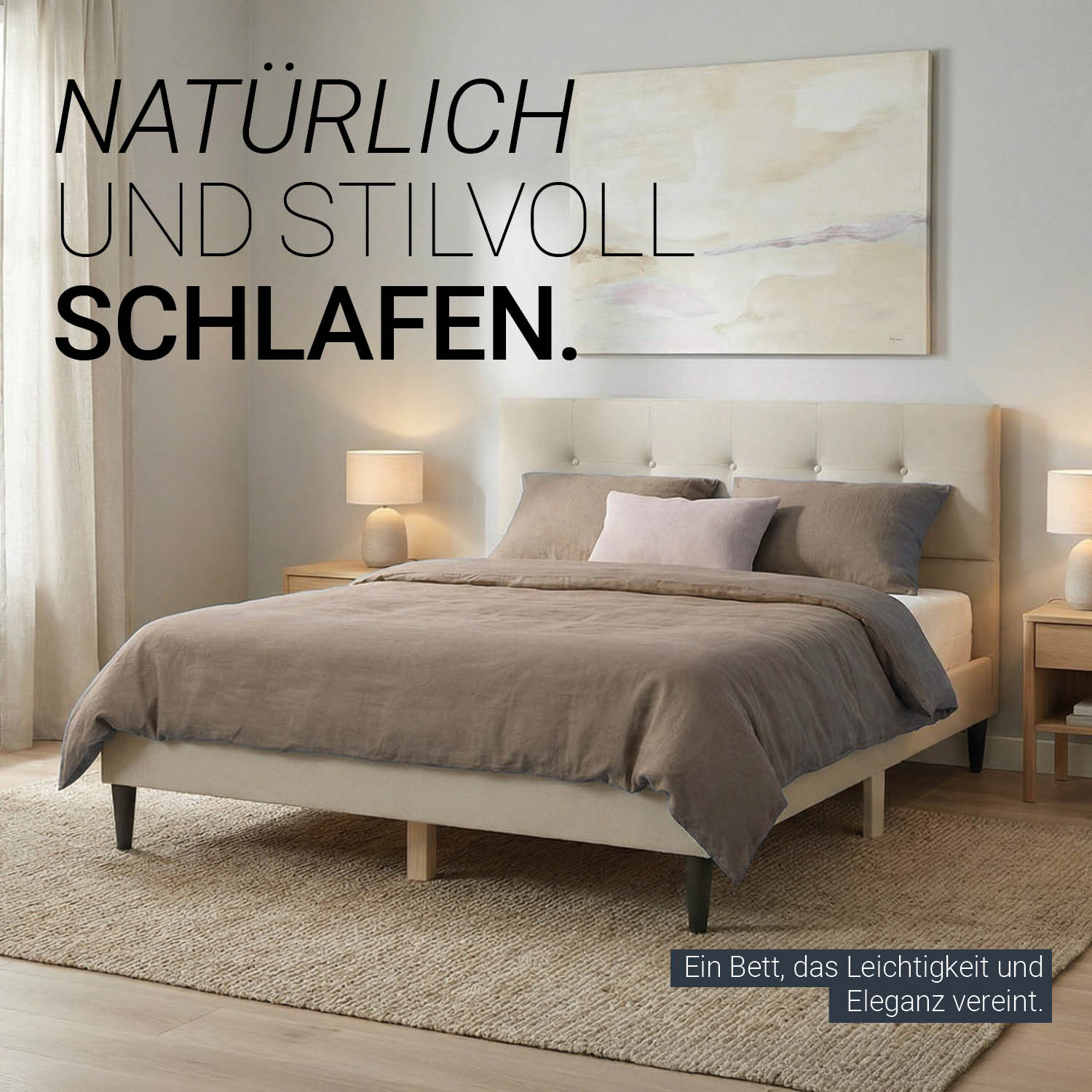 Upholstered bed 140x200 cm beige | with slatted frame | double fabric bed frame