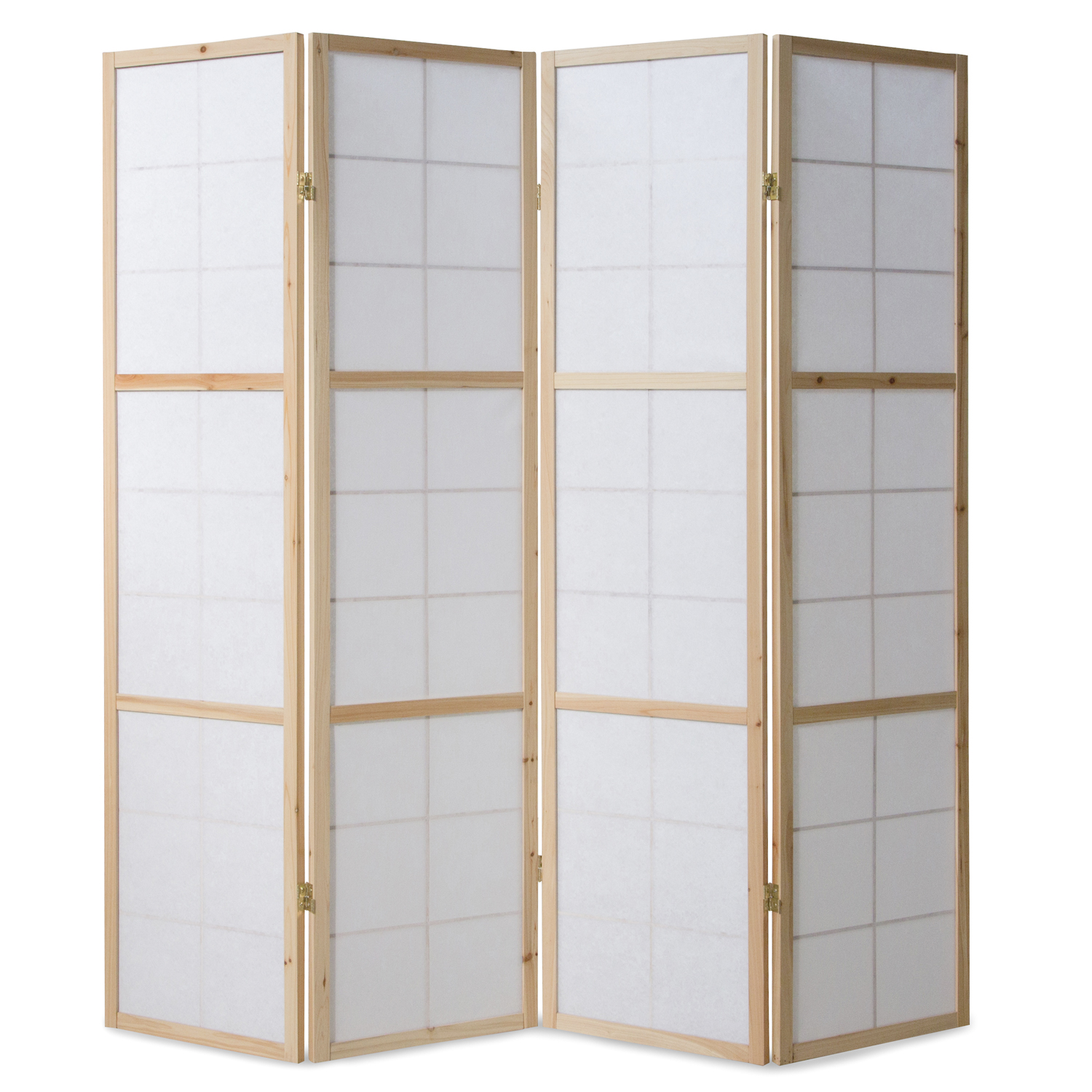 Paravent Natural Shoji Rice Paper White | 4-panel | Wood | Room Divider Partition Privacy Screen