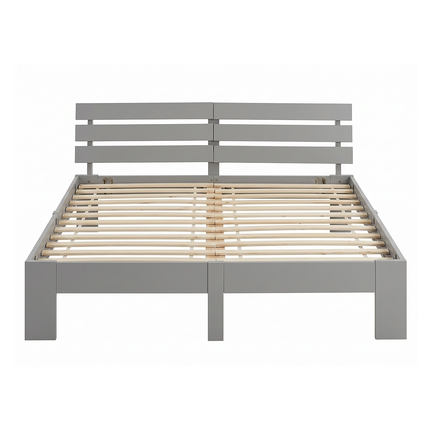 Wood Bed 160x200 cm Grey | Double Bed | with 2 Mattress | Solid | Kids Youth Guest Bedroom