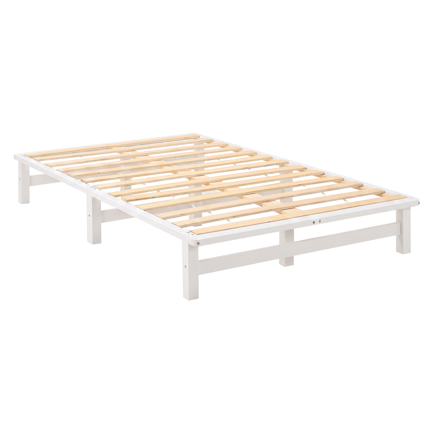 120x200 cm White Pallet Bed – Wooden Double Bed with Mattress & Slatted Base for Teen Rooms, Guest Rooms, and Bedrooms