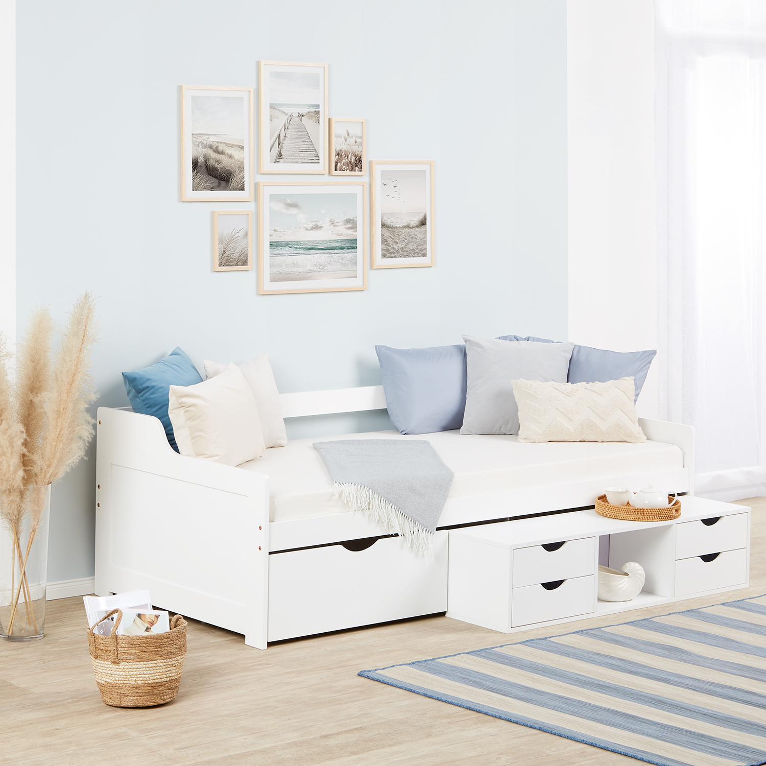 Wooden Bed 90x200 cm White | with Storage | Bunk Bed with Under-Bed Storage | with Slatted Base | Children's, Teen, or Guest Bedroom