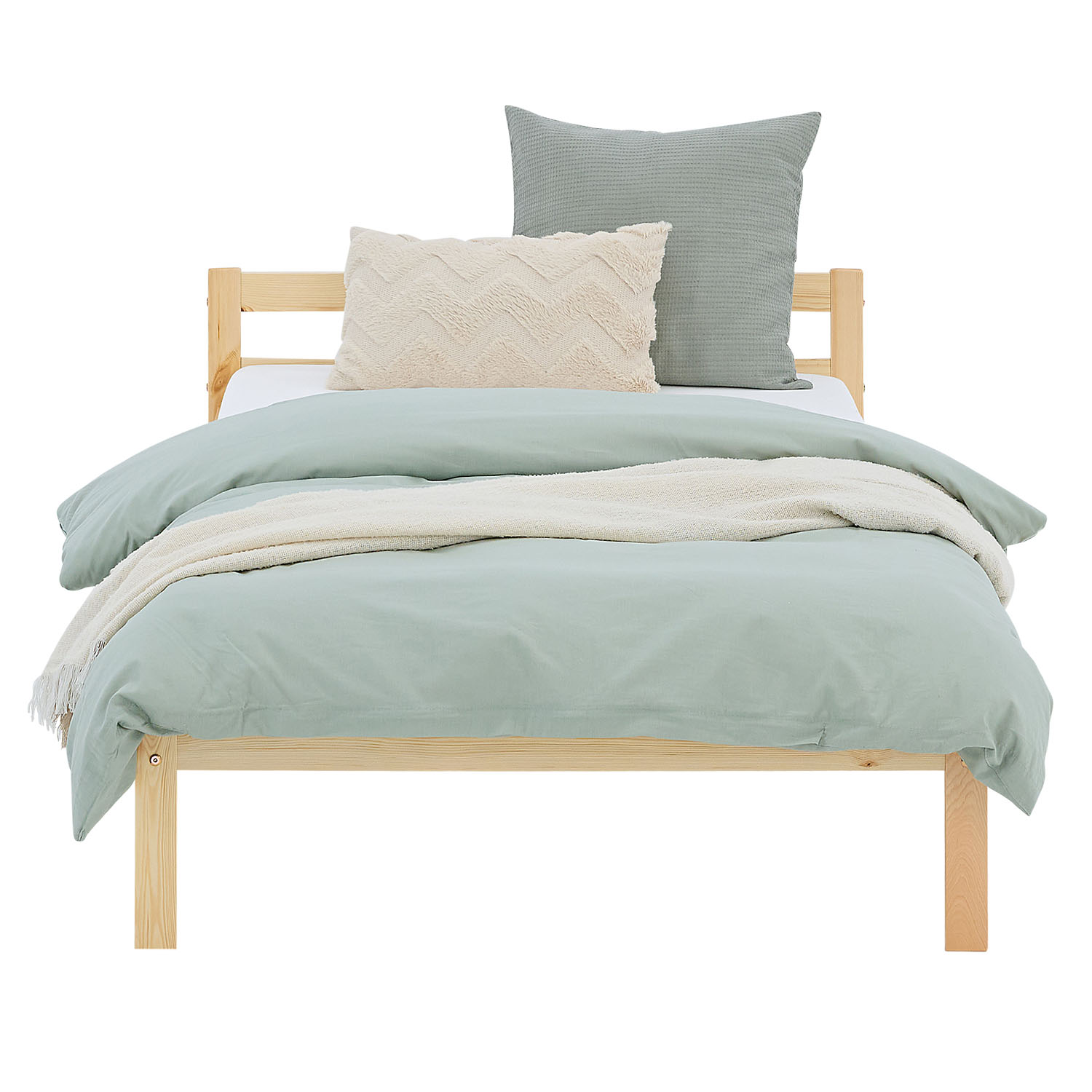 Wooden Bed 90x200 cm Natural – Solid Wood Single Bed with Slatted Base for Teenagers' Rooms, Guest Rooms, and Bedrooms