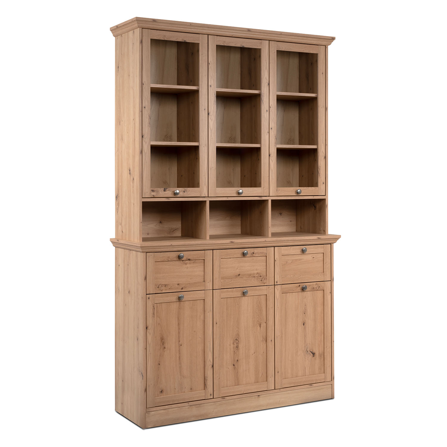 Buffet Cabinet Wood Oak Sideboard Cupboard Kitchen Storage with Glass Doors