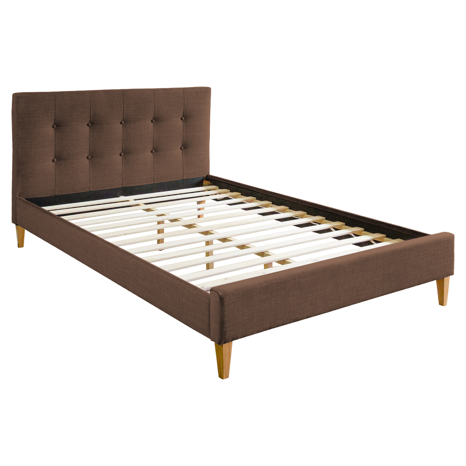 Upholstered bed 140x200 cm brown | futon bed | with slatted frame | double fabric bed frame