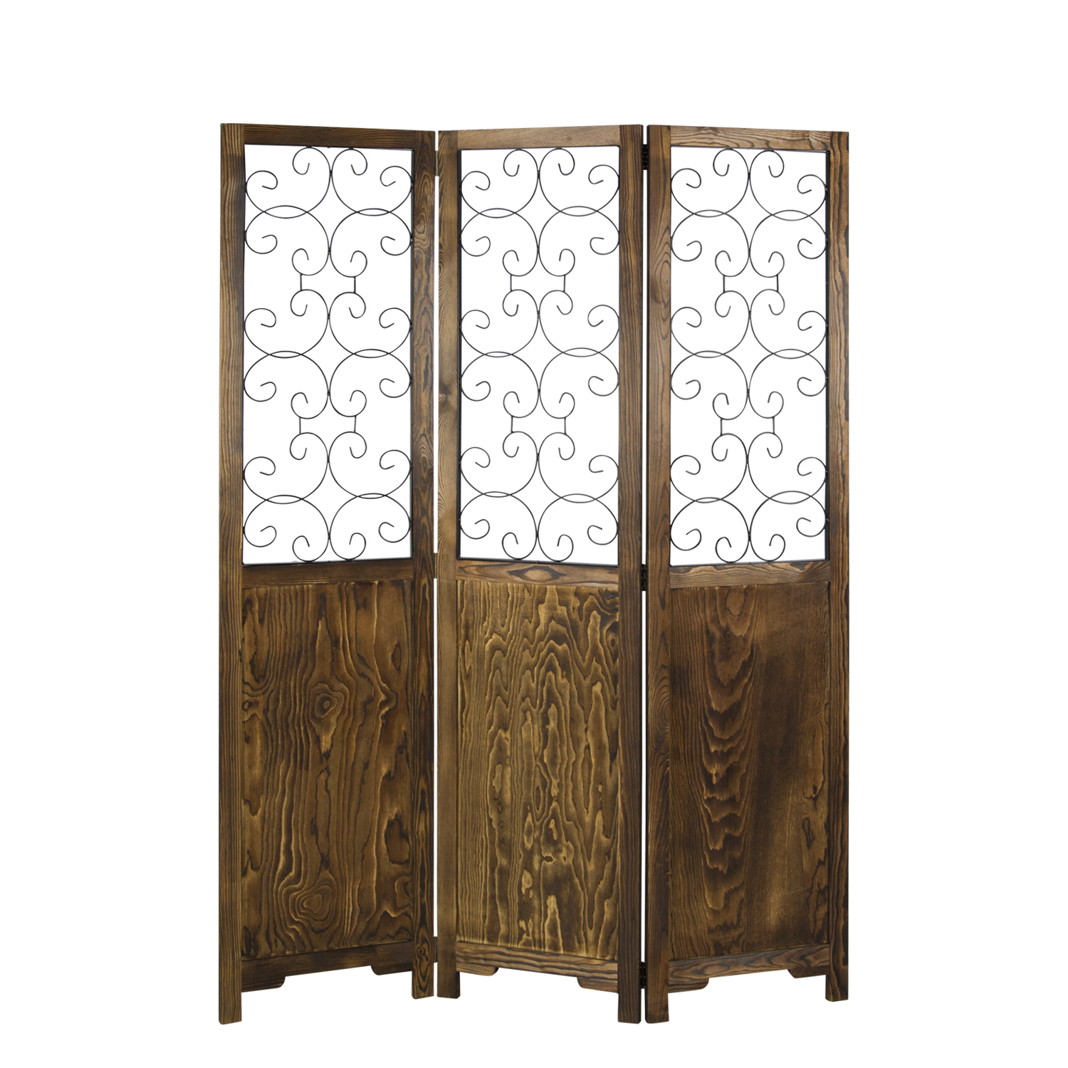 Paravent Brown with Decorations | 3-panel | Wood | Room Divider Partition Privacy Screen