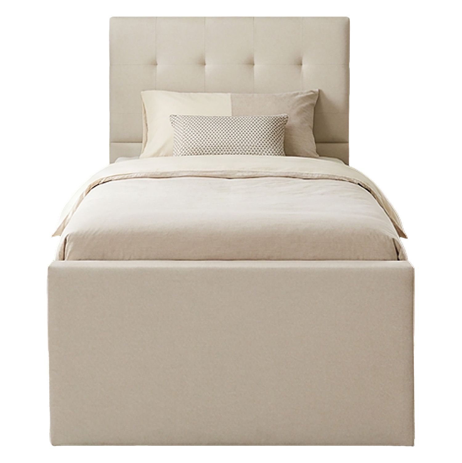 Upholstered bed 90x200 cm beige | with slatted frame | with 2 bed drawers | single fabric bed frame