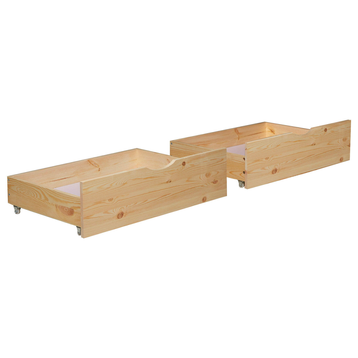 Bed Drawer Set of 2 Drawers Wood Storage with Rollers Pull-out Bed Box Natural