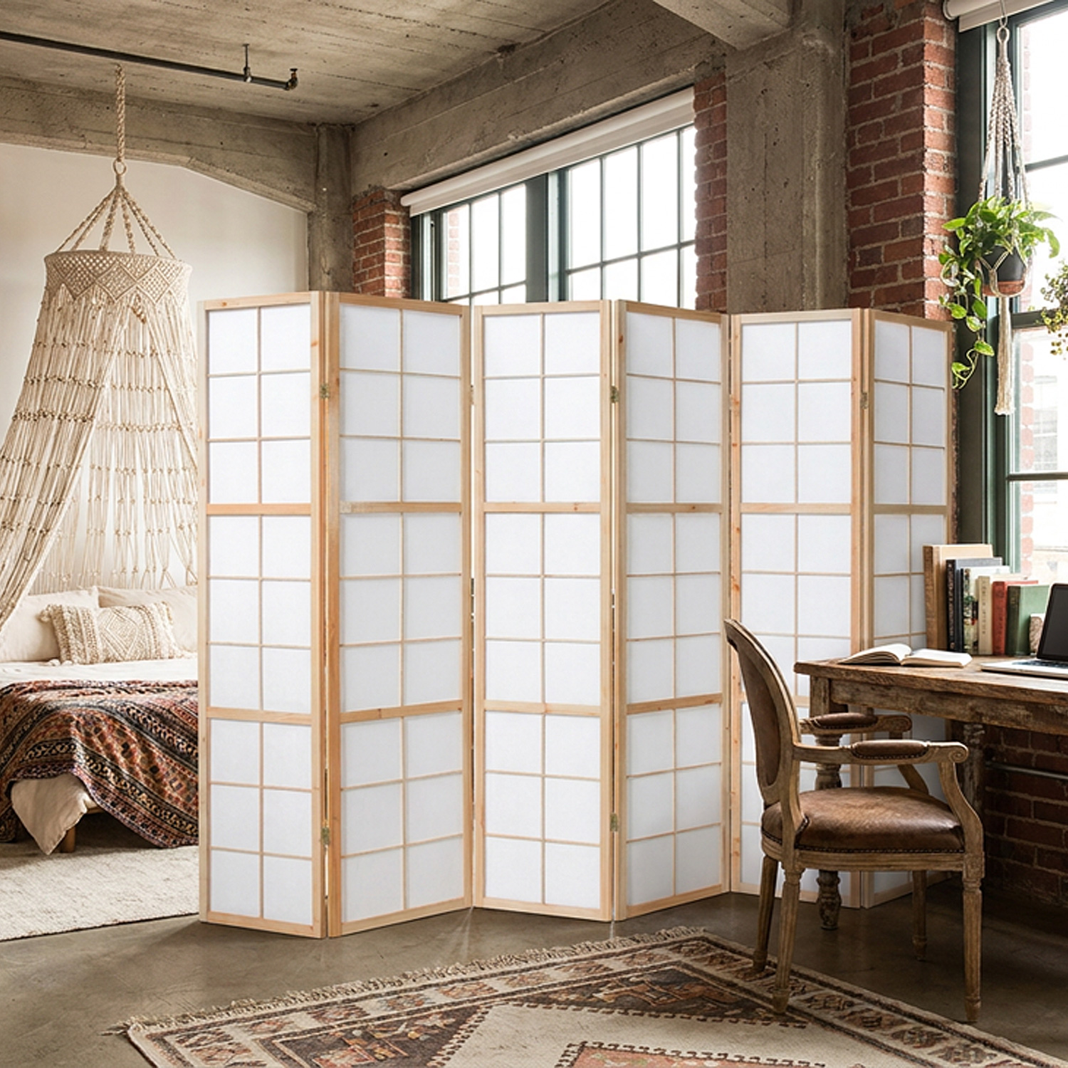 Natural Shoji Rice Paper Screen | 6-panel | Wood | Room Divider, Partition, Privacy Screen
