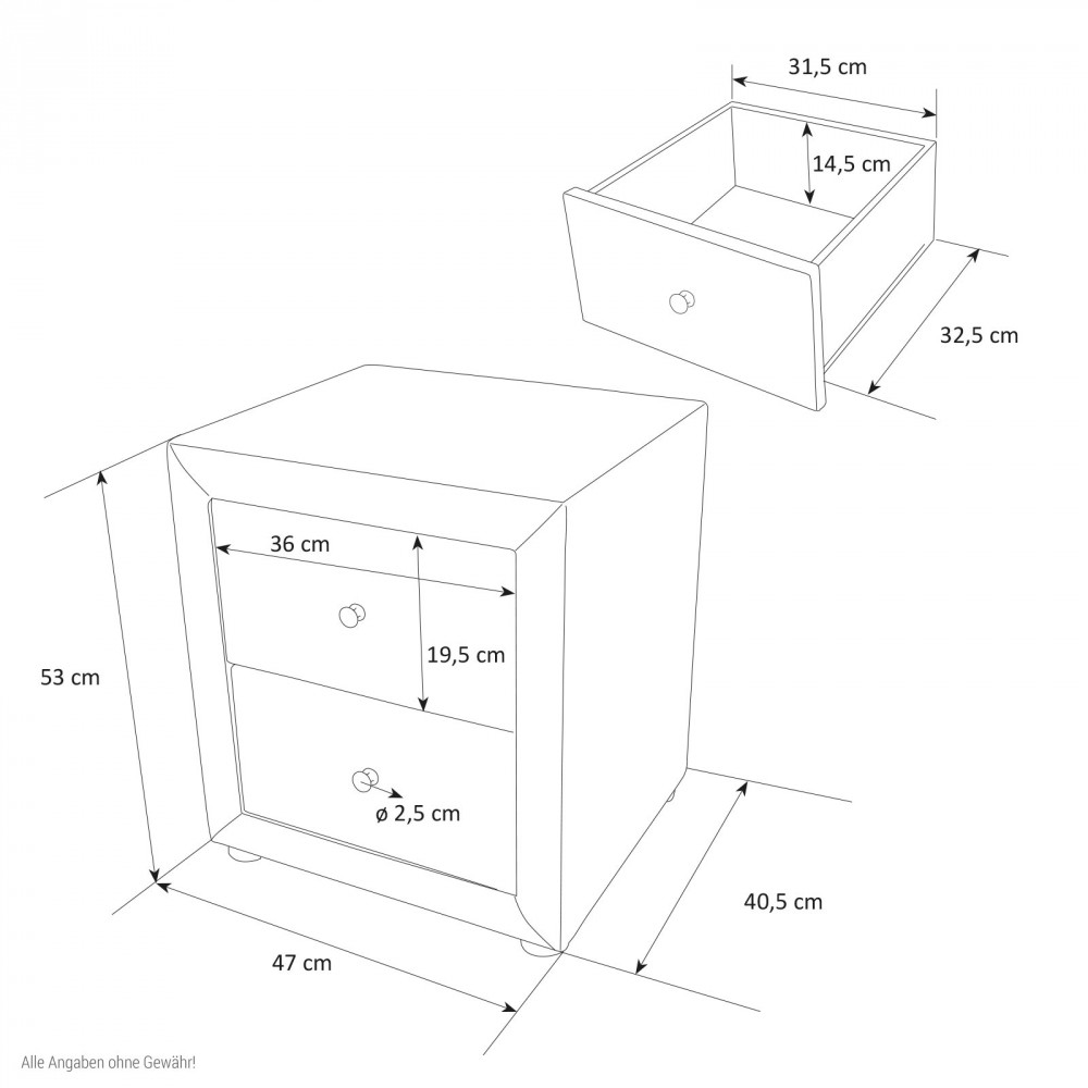 Bedside table nightstand bedroom night chest drawers side table grey fabric