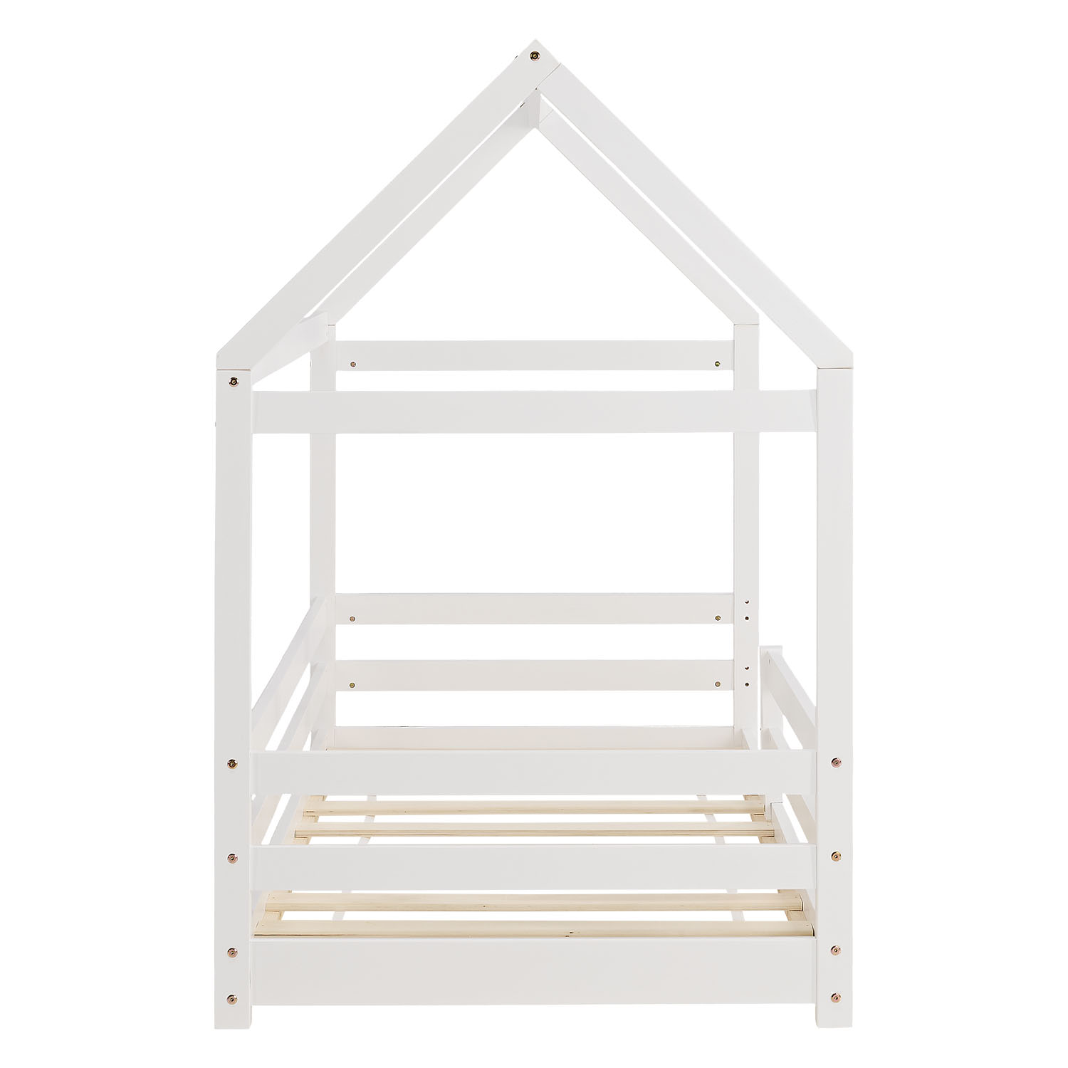 Children's Bed 80x160 cm White | House Bed with Fall Protection | Montessori | Single Bed | with Slatted Frame | Wood