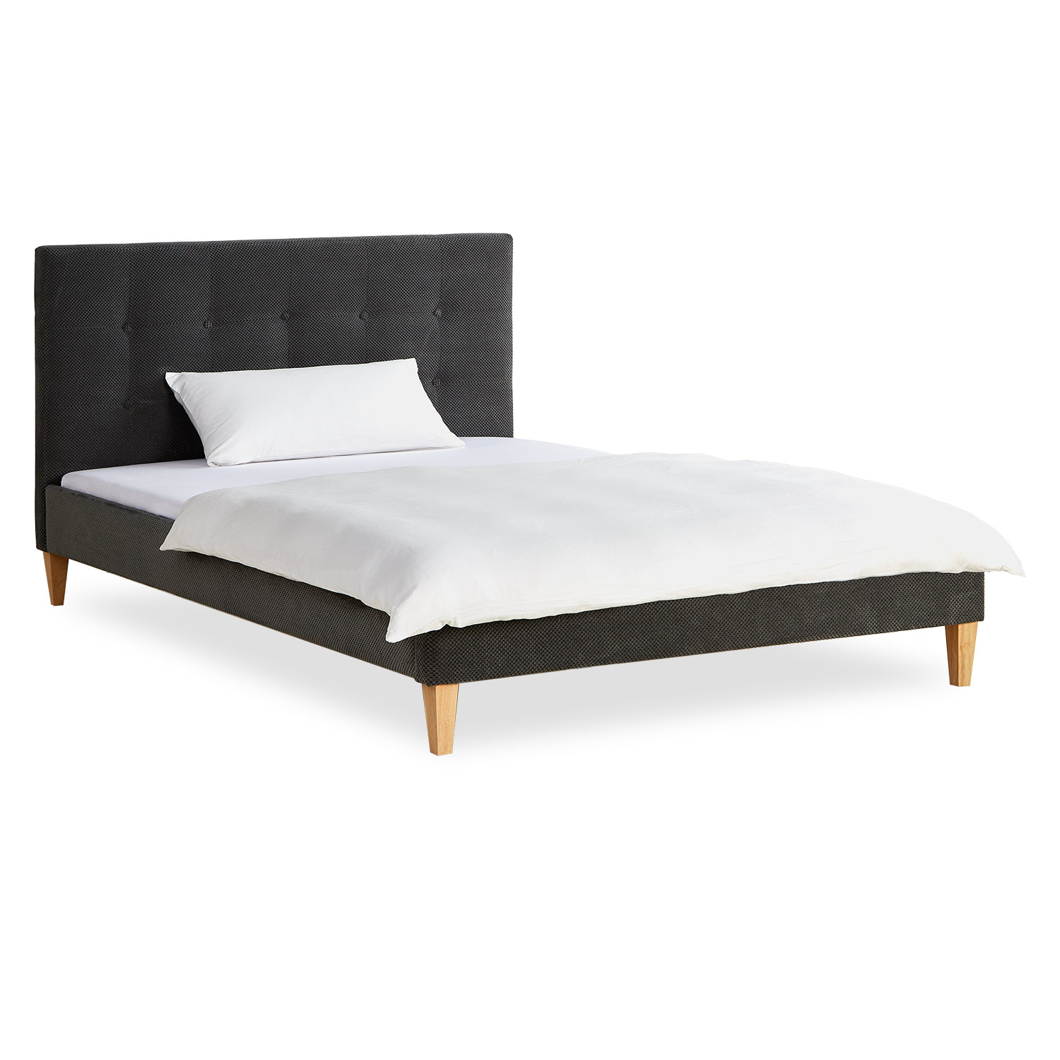 Small Double Bed 140x200 cm with Mattress Anthracite Velvet Upholstered Bed with Slatted Frame Fabric Bed Frame Grey