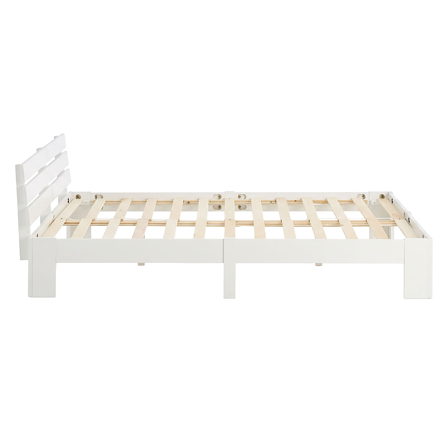 Wood Bed 160x200 cm White | Double Bed | with 2 Mattress | Solid | Kids Youth Guest Bedroom