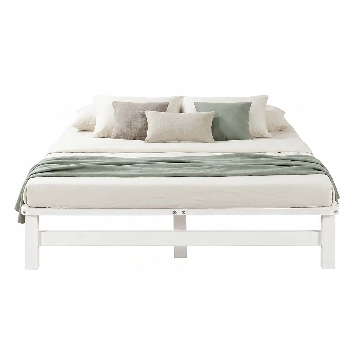 120x200 cm White Pallet Bed – Wooden Double Bed with Mattress & Slatted Base for Teen Rooms, Guest Rooms, and Bedrooms