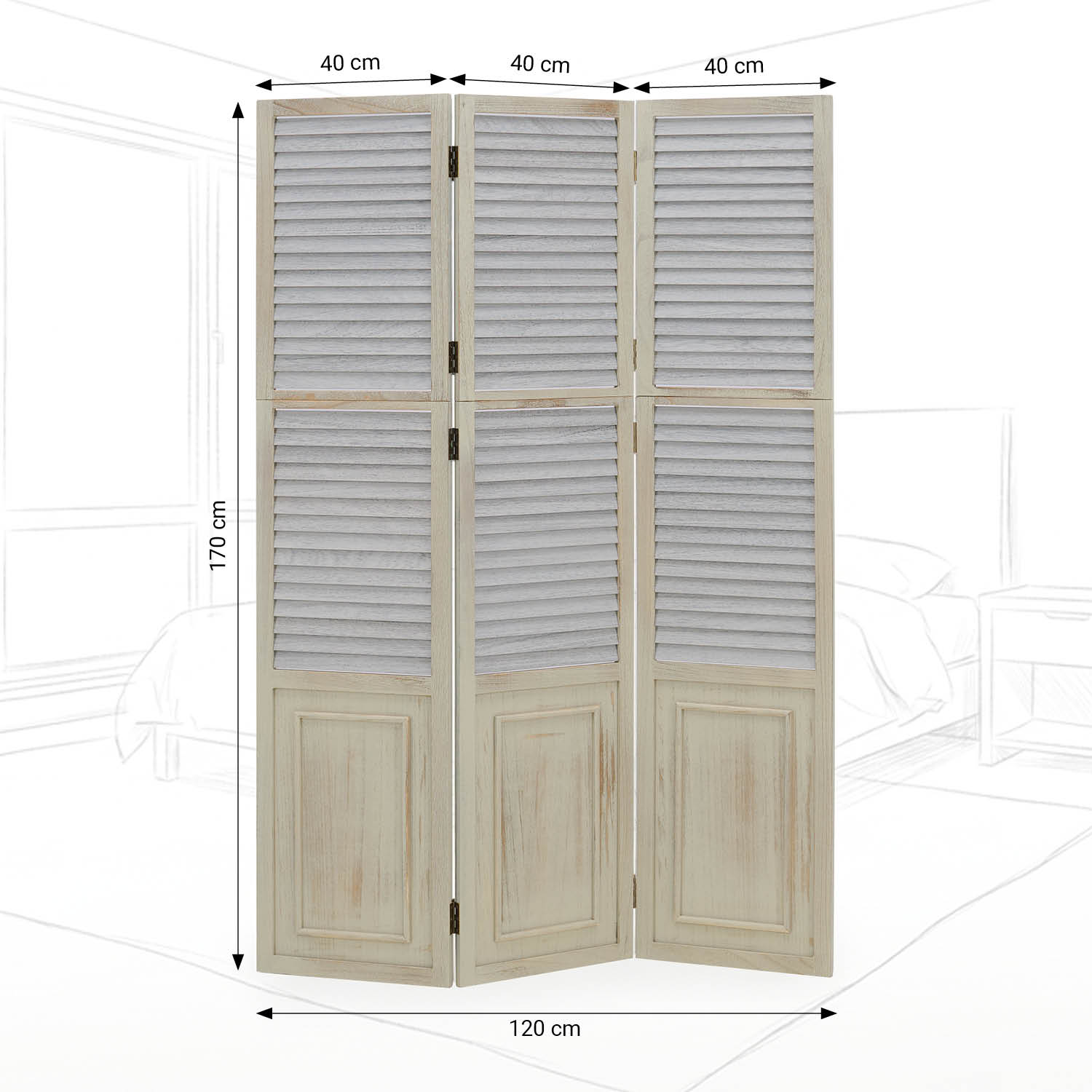 Paravent Grey Wooden Slats | 3-panel | Wood | Room Divider Partition Privacy Screen