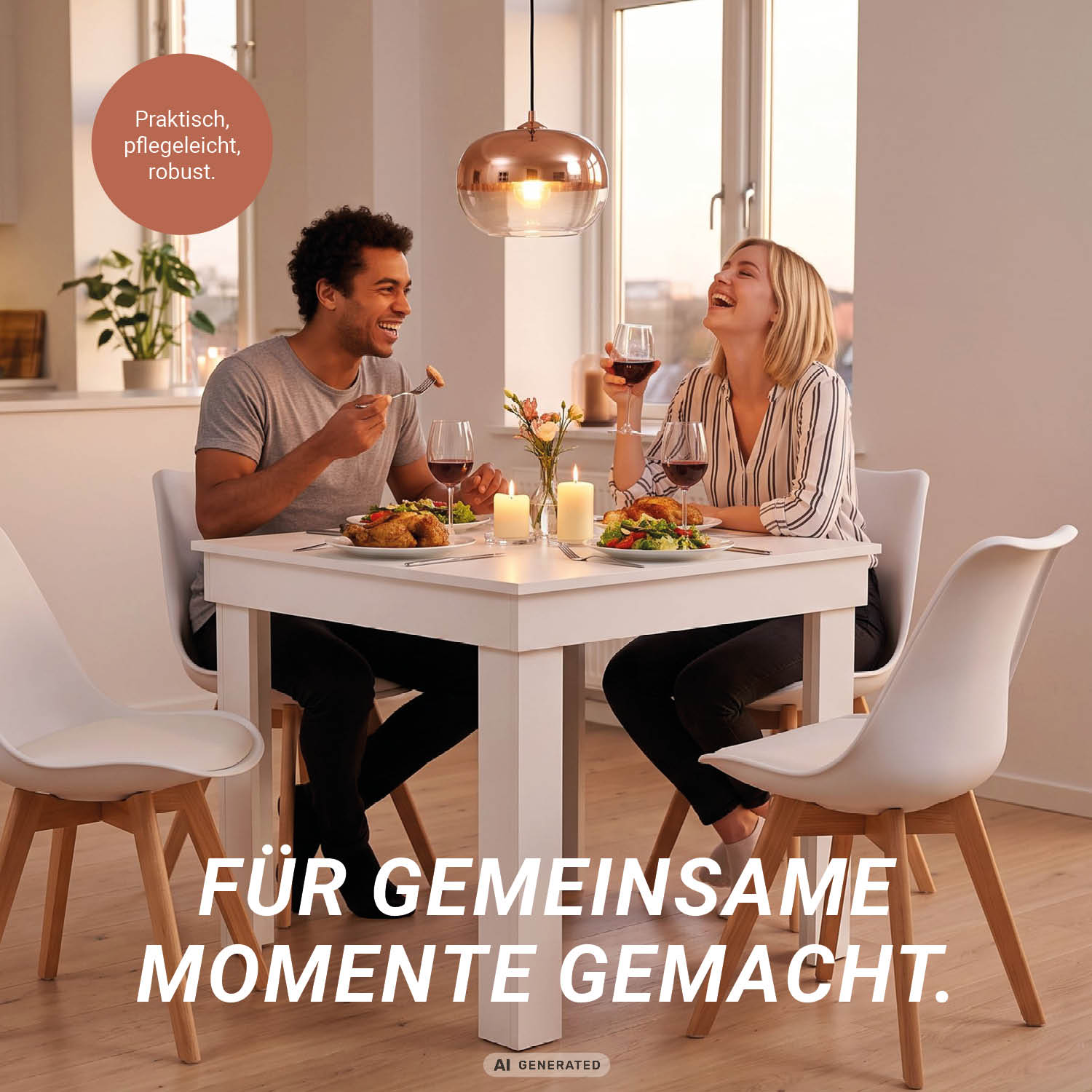 Modern Dining Table Kitchen Table Wooden Table 80x80 cm White 4 Seater Living Room