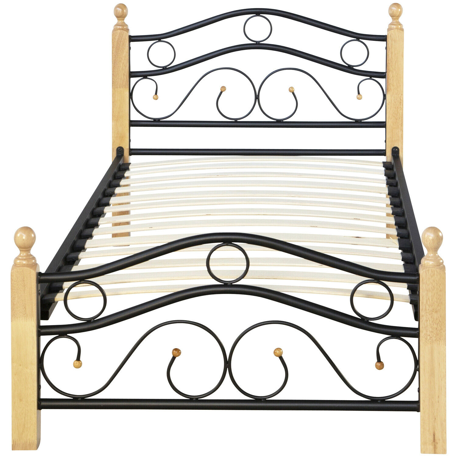 Black metal single bed, 90x200 cm, with a bed frame and slatted base - perfect for a youth bedroom
