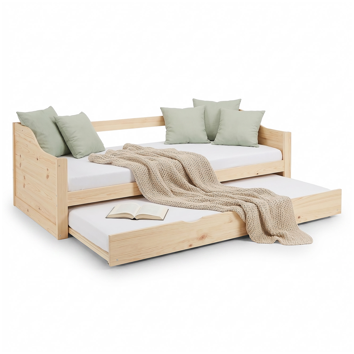 Wood Bed 90x200 cm Natural | Extendable | Cabin Bed | with Mattress | Kids Youth Guest Bedroom