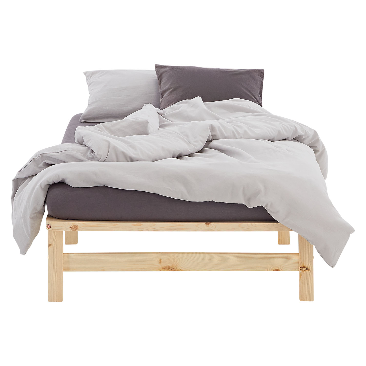 100x200 cm Natural Pallet Bed with Slatted Base – Solid Wood Single Bed for Teenagers', Guest, and Master Bedrooms