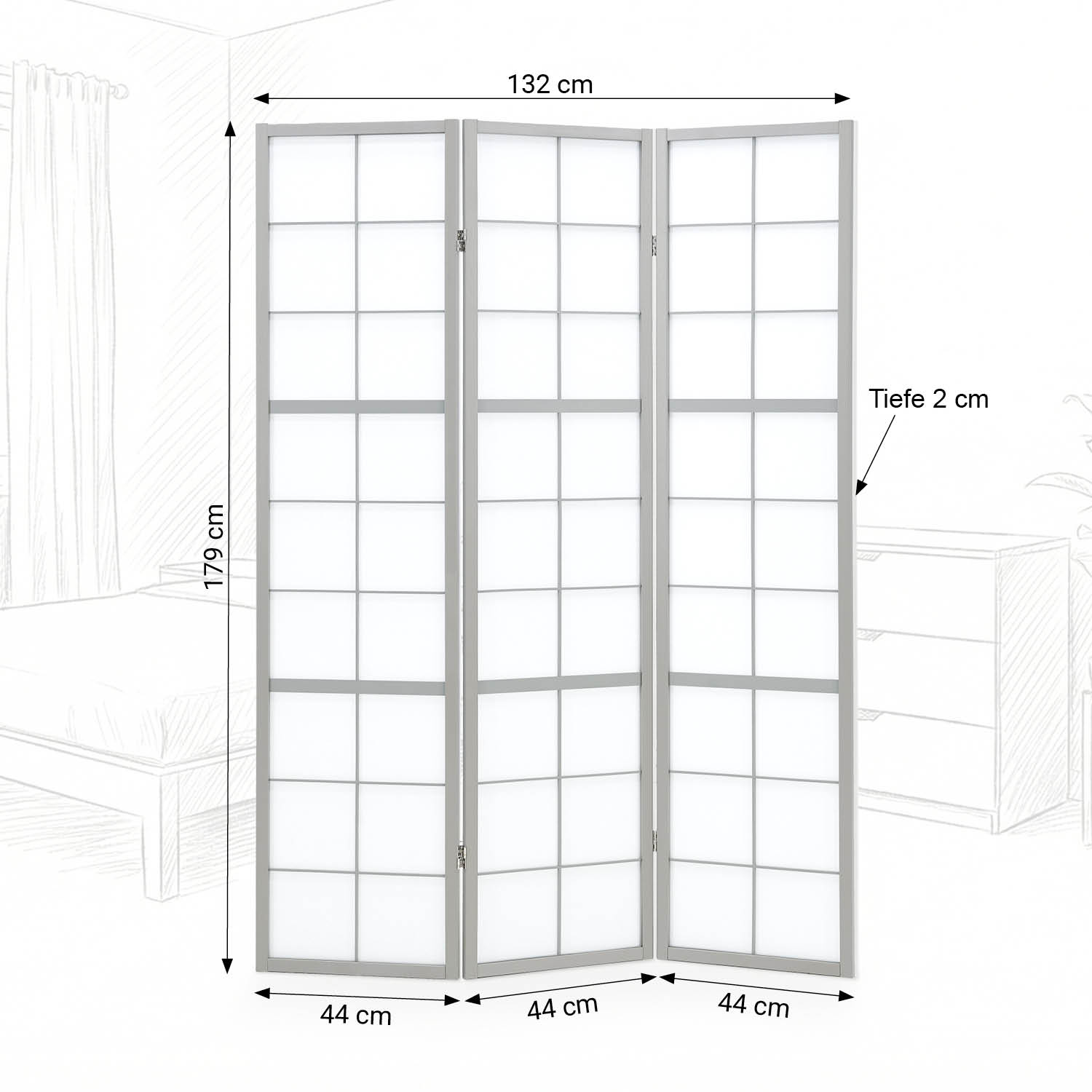 Paravent Grey Shoji | 3-panel | Wood | Room Divider | Partition Privacy Screen