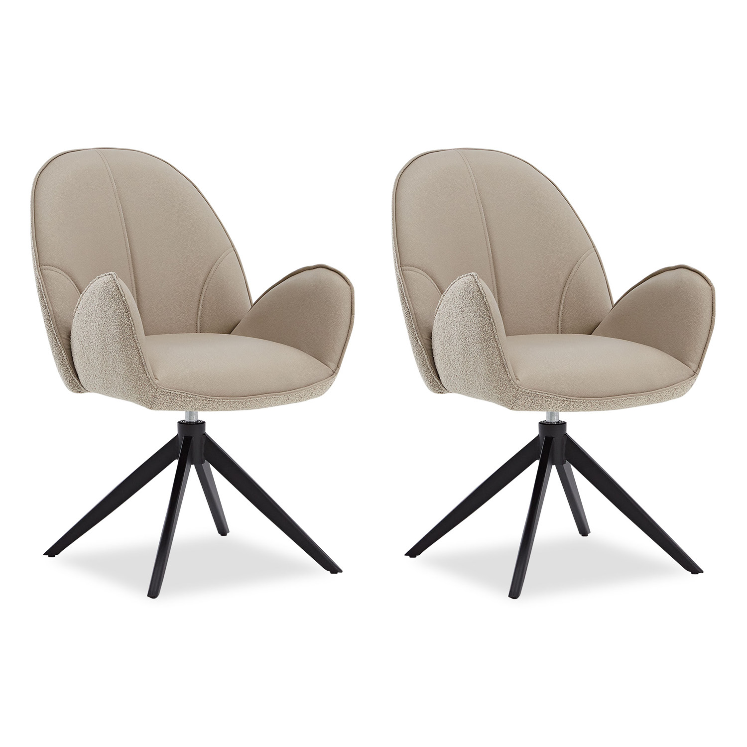 Dining Chair Set of 2 Modern Egg Chairs Bouclé Leather Beige Armchairs Dining Room Chairs Upholstered Chairs Eames Chairs