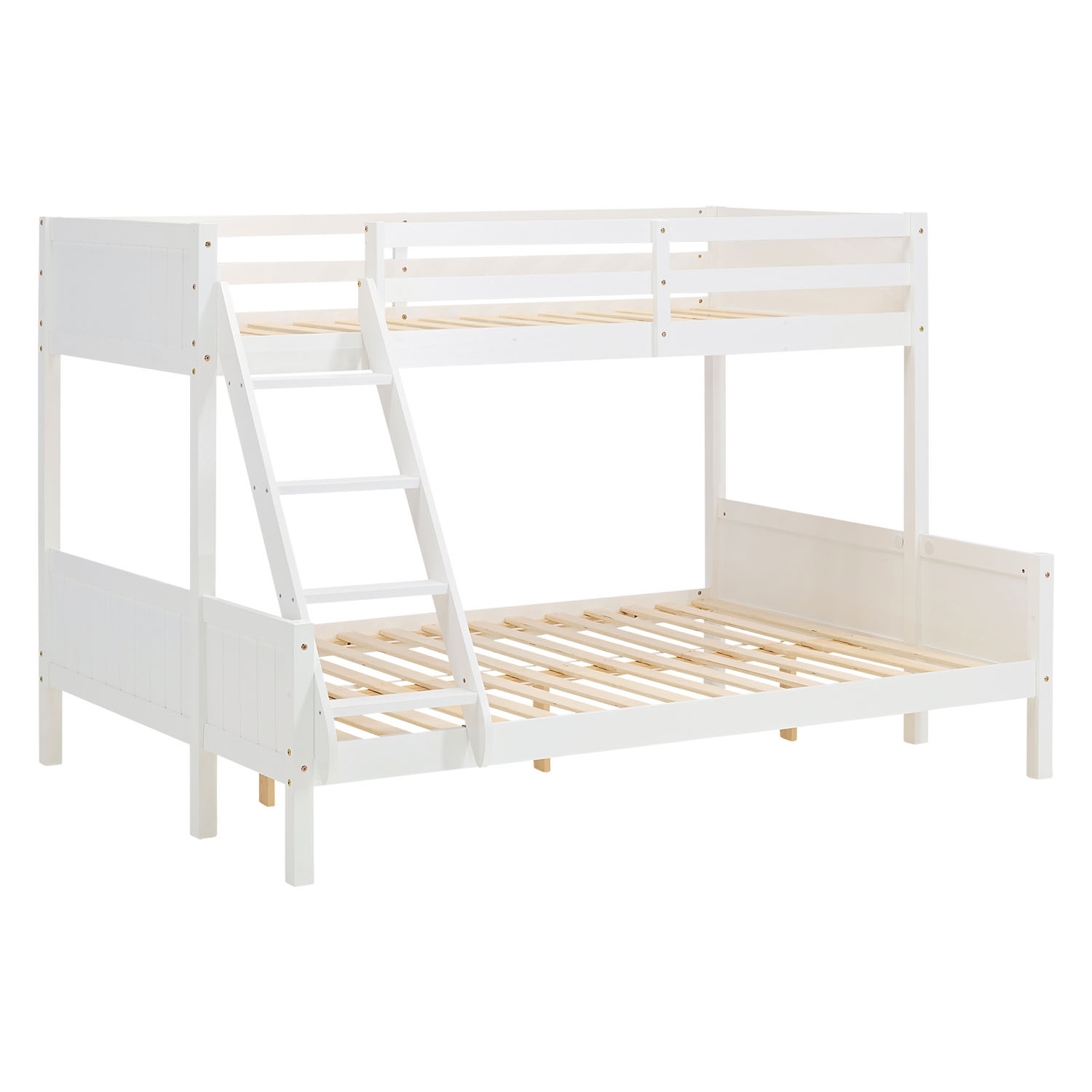 Children´s Bed Bunk Bed 90x200 and 140x200 High Sleeper Cot White Wood with Slats 2 Matresses