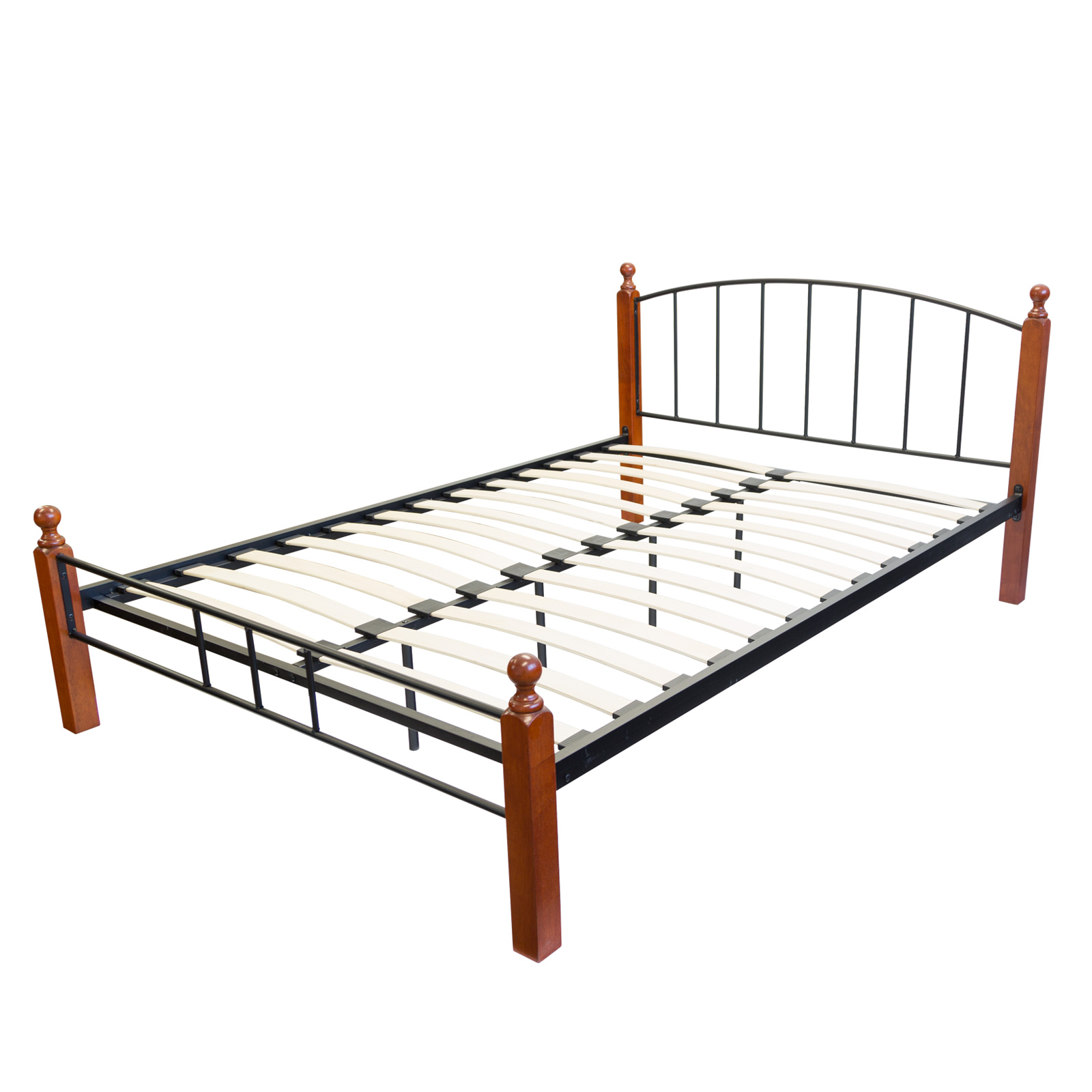 Metal Bed 140 160 180 with slatted frame Double Bed Frame Bedstead Black Brown Wood
