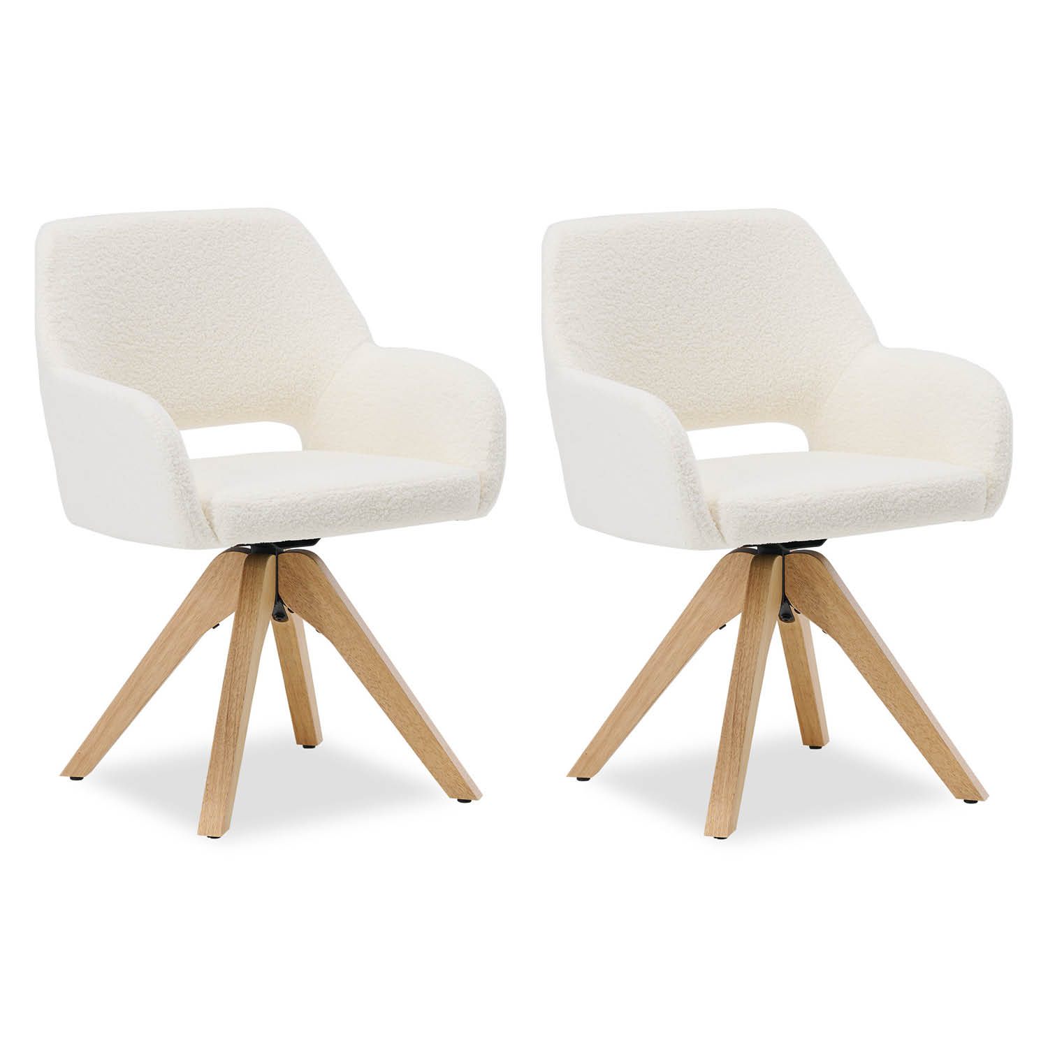 Upholstered Chair Teddy Fabric White | Set of 2 | swivel | with Armrests | Kitchen Dining Room Office