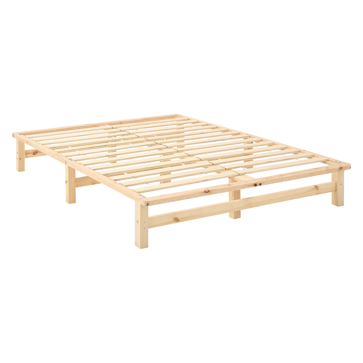 140x200 cm Natural Pallet Bed – Wooden Double Bed with Mattress & Slatted Base for Teen Rooms, Guest Rooms, and Bedrooms