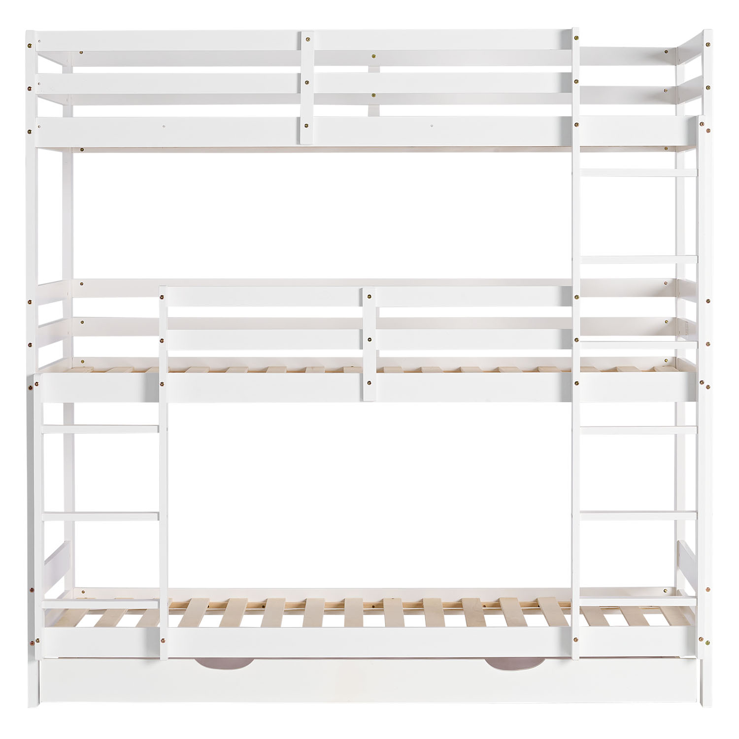 Triple Bunk Bed 90x200 with Mattresses Children´s Bed High Sleeper Cot White Wood Loft Bed Kids Bed