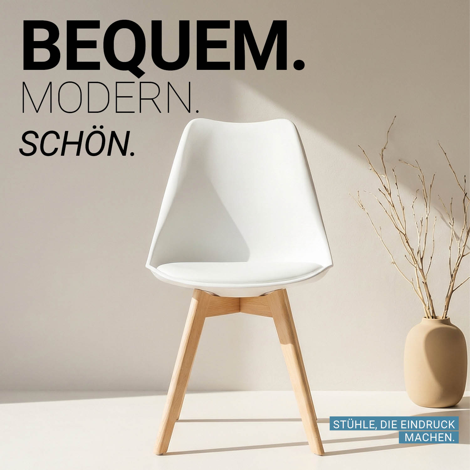 White Dining Chair – Modern Plastic Design Chair with Wooden Legs | Contemporary Kitchen & Dining Chair