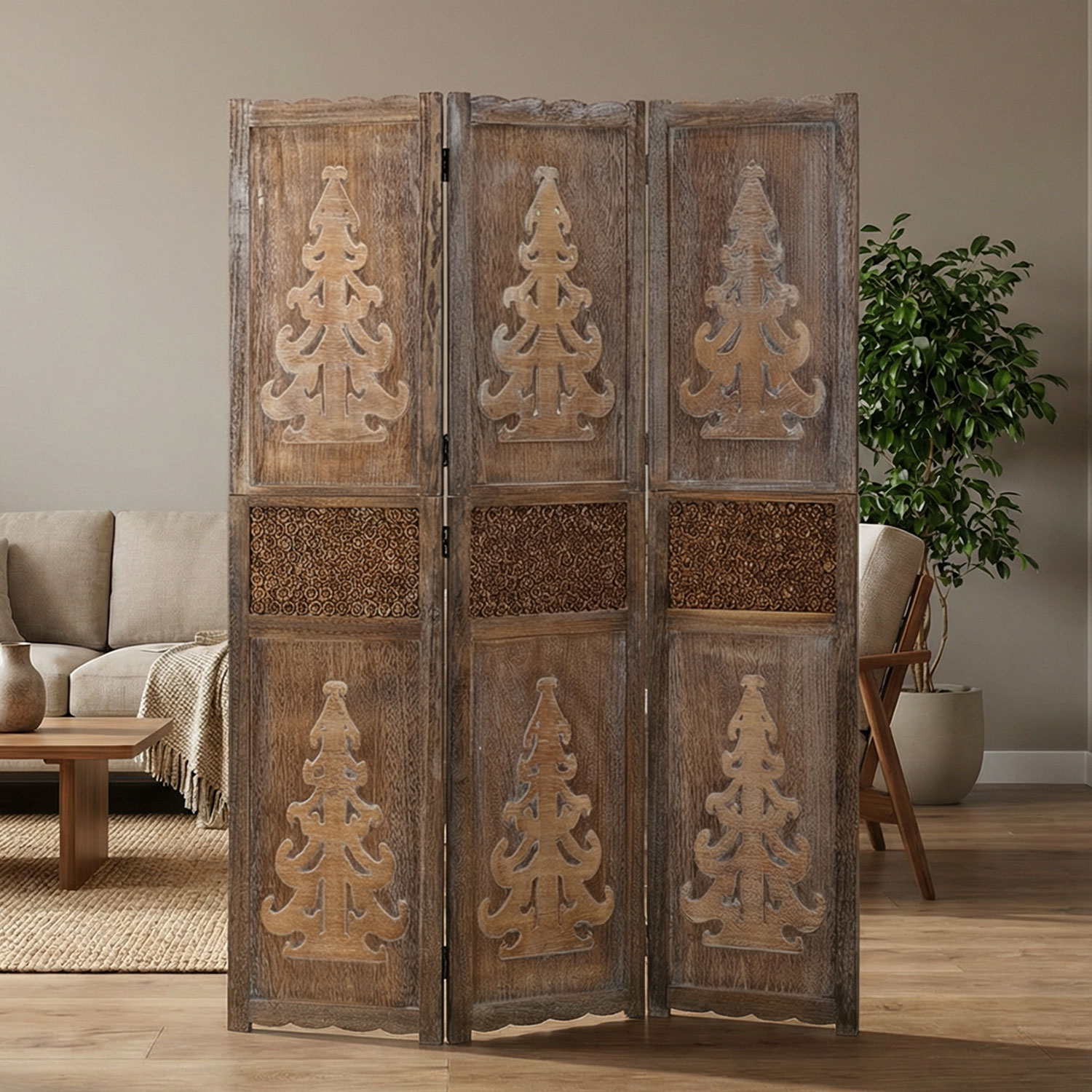 Paravent Brown Decorations | 3-panel | Wood | Room Divider Partition Privacy Screen