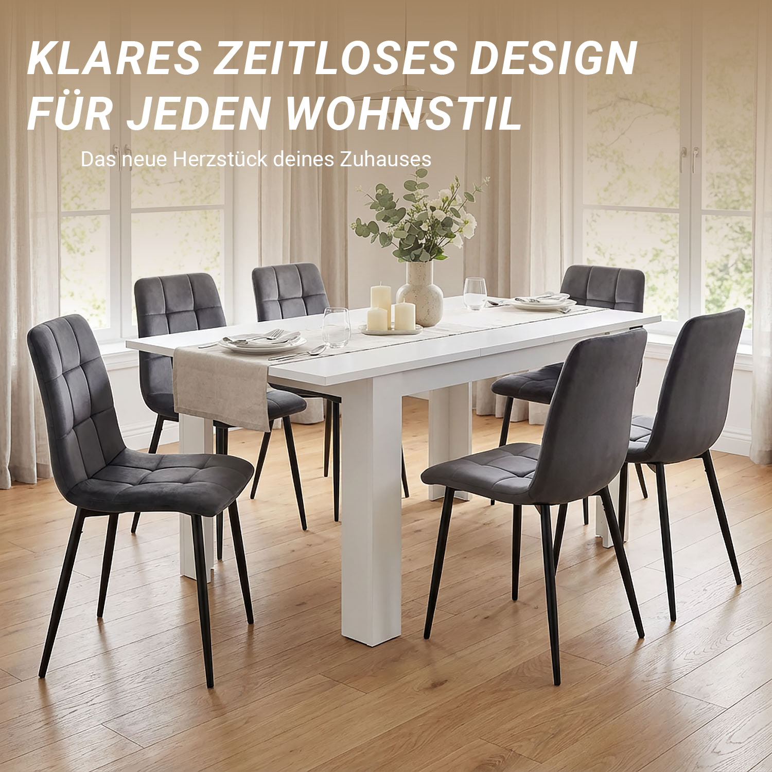 Modern Dining Table Kitchen Table Wooden Table 120x80 cm White 6 Seater Extendable