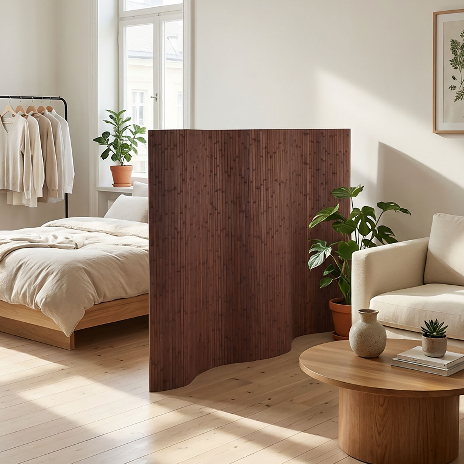 Paravent Bamboo Height 145 cm Dark Brown | Room Divider | Partition Privacy Screen