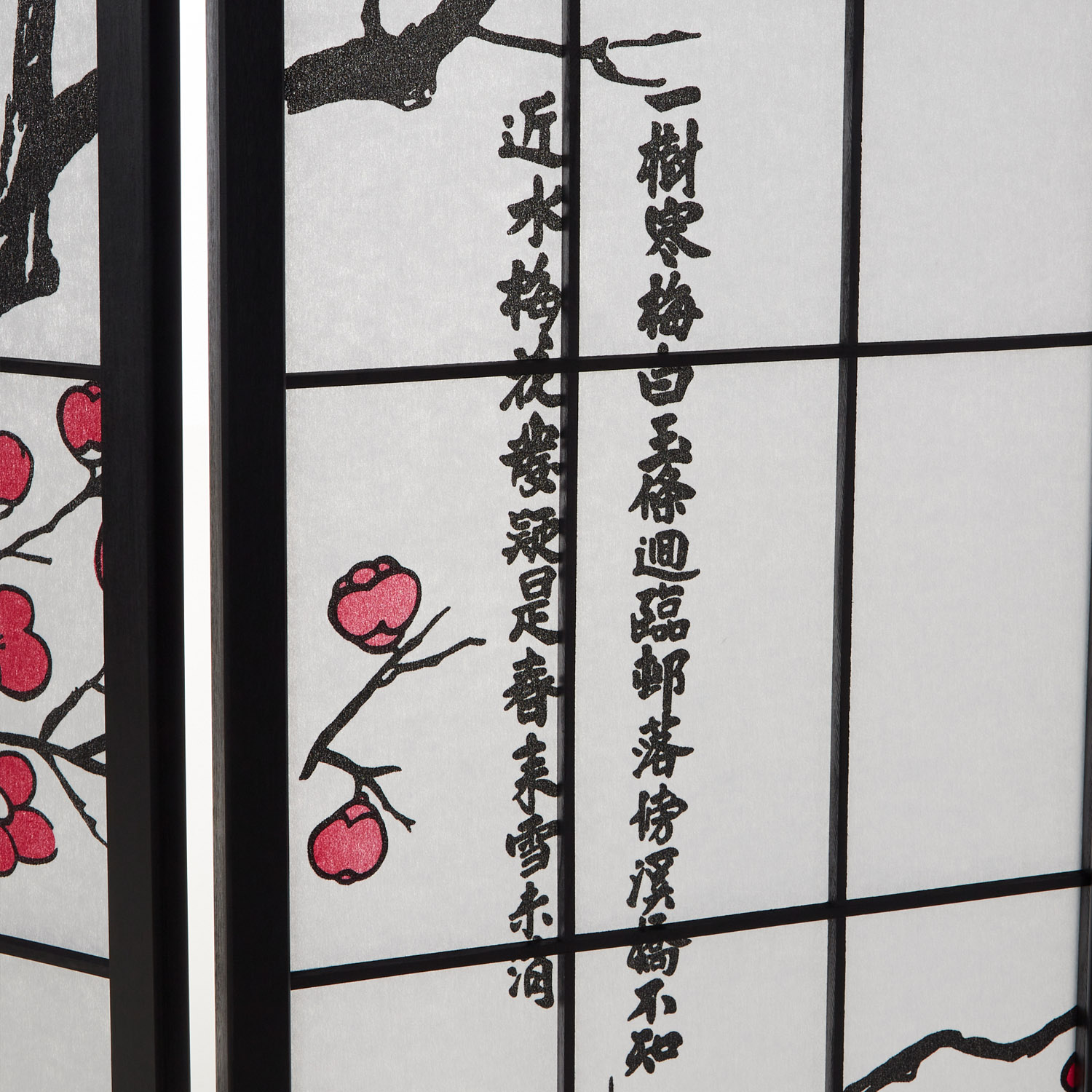 Paravent room divider 3 4 5 6 parts, wood black, rice paper white, cherry pattern