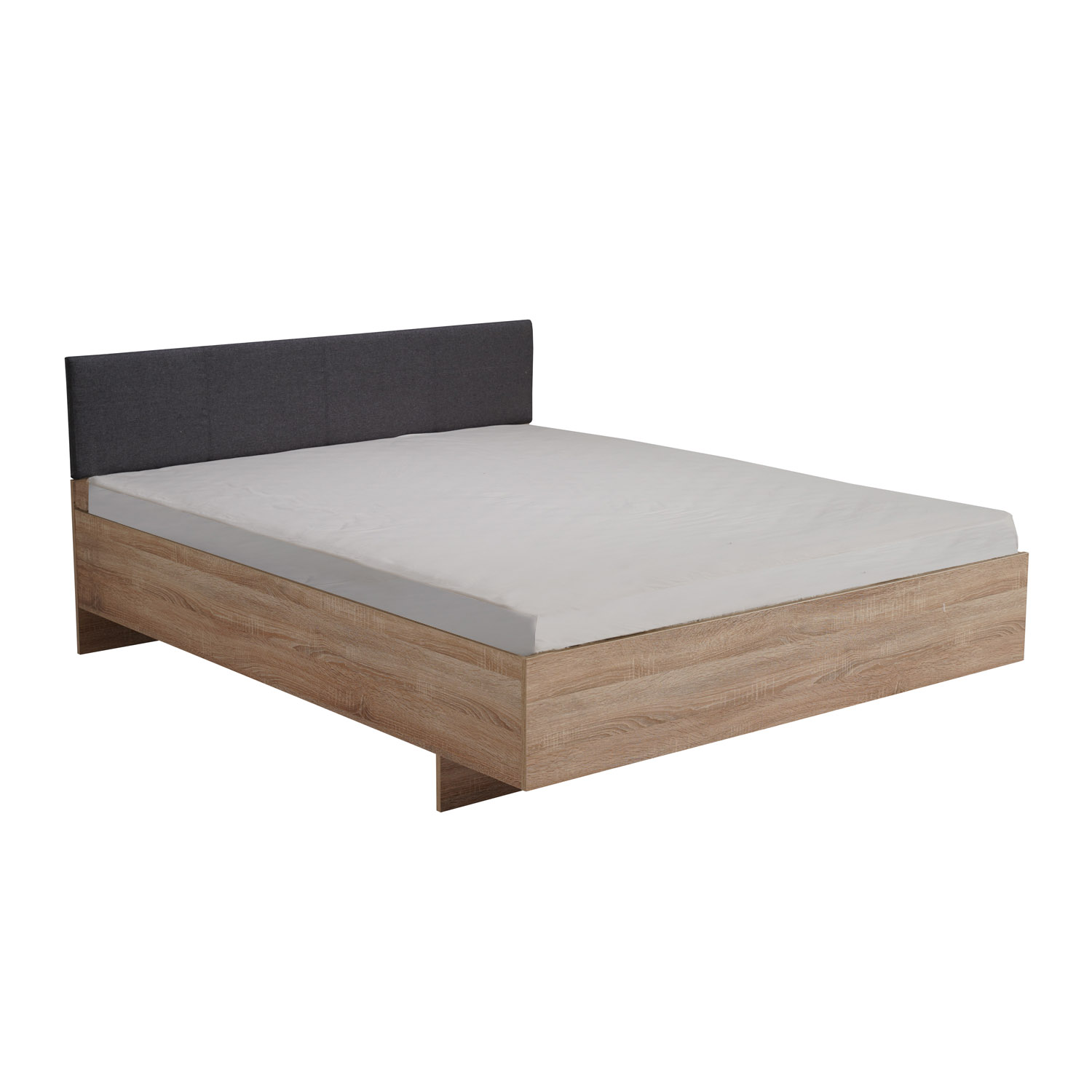 Double Bed Wooden Frame Upholstered Bed 160x200 cm with Slats Grey Fabric