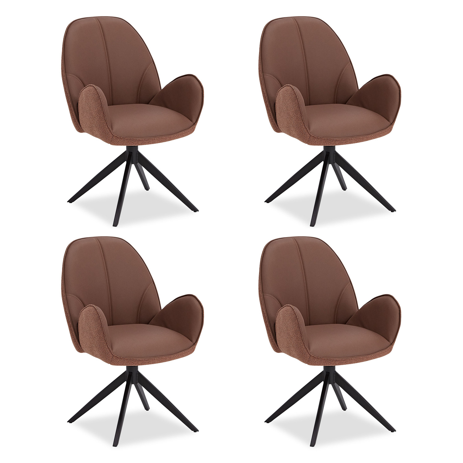 Dining Chair Set of 4 Modern Egg Chairs Bouclé Leather Brown Armchairs Dining Room Chairs Upholstered Chairs Eames Chairs
