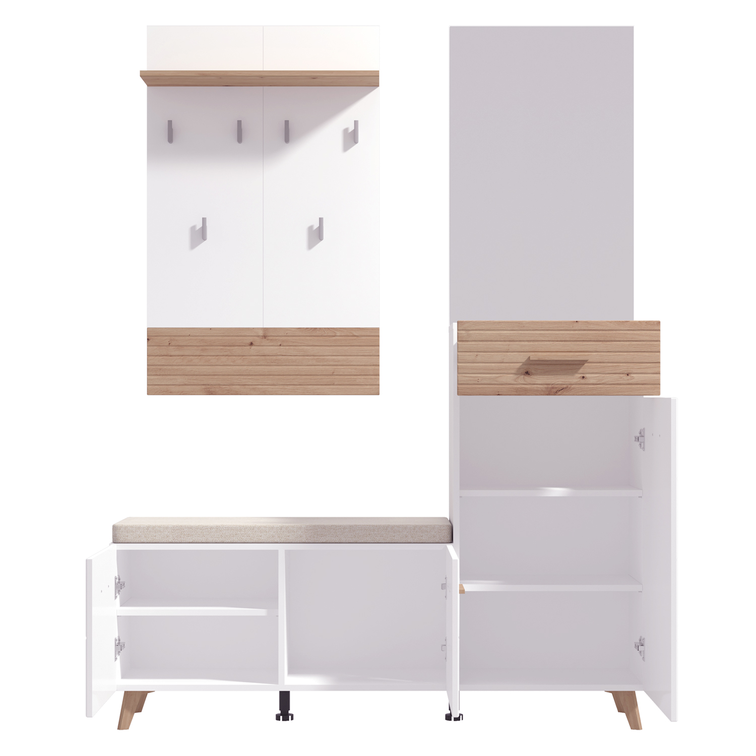 Wardrobe Hallway Furniture 3 Piece Set Hall Unit Hallway Wardrobe White Oak Wood